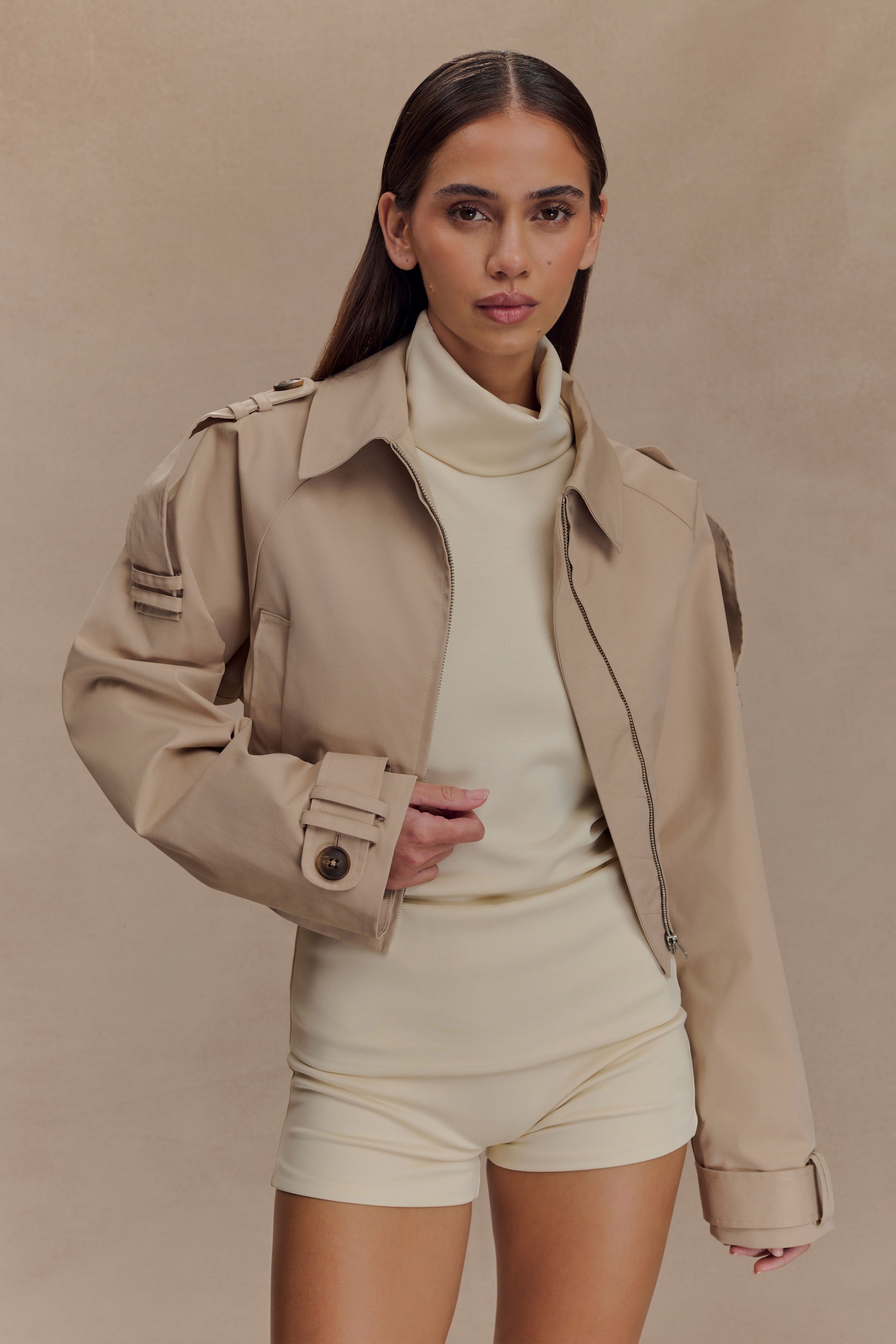 Frank Cropped Collared Jacket - Camel