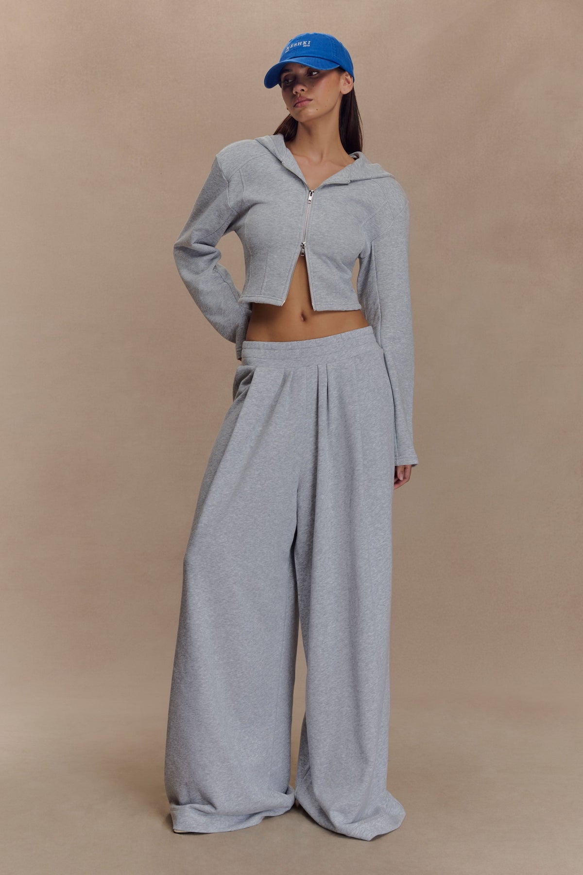 Aspen Gathered Wide Leg Jogger - Light Grey Marle
