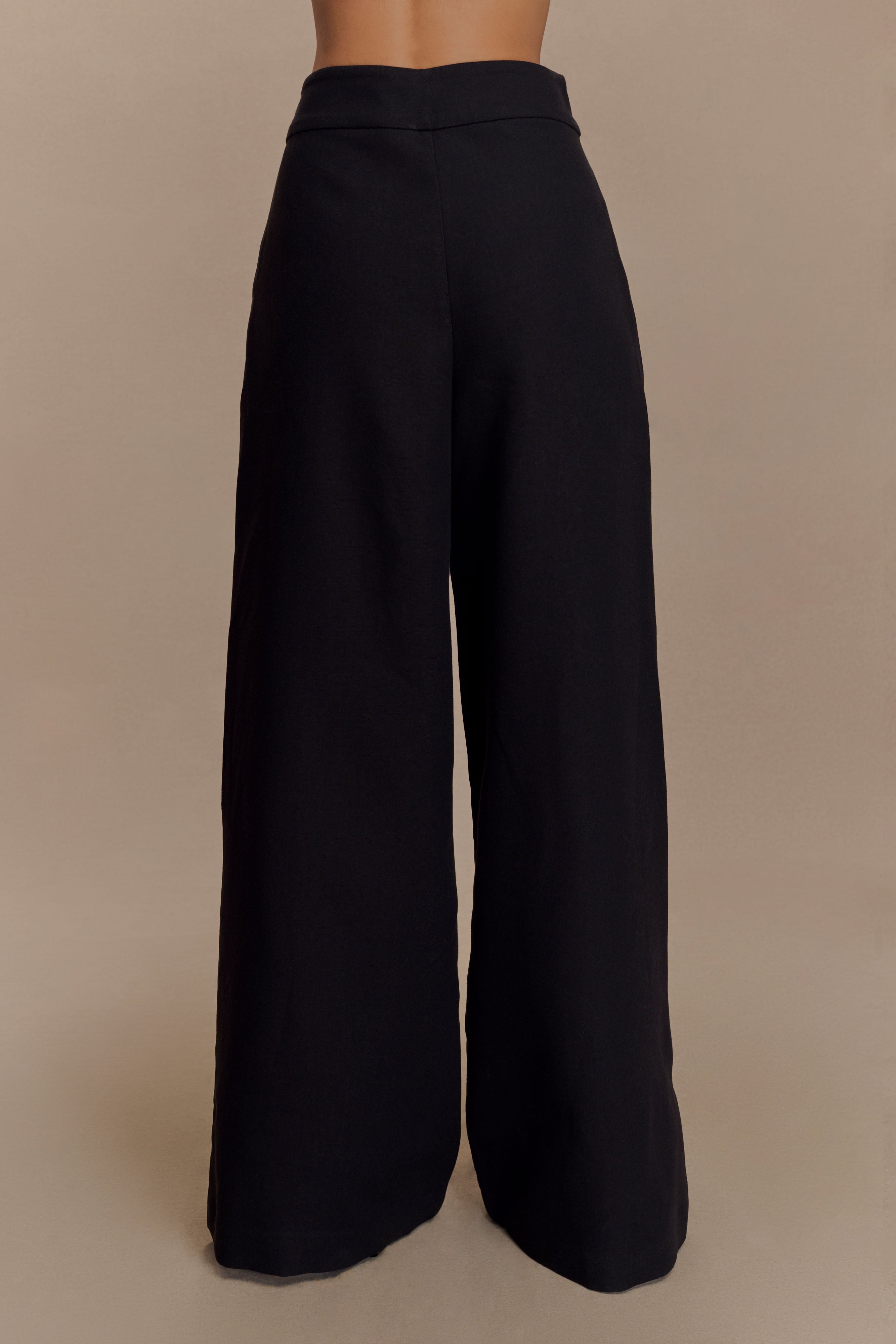Raya Mid Rise Wide Leg Linen Pant - Black