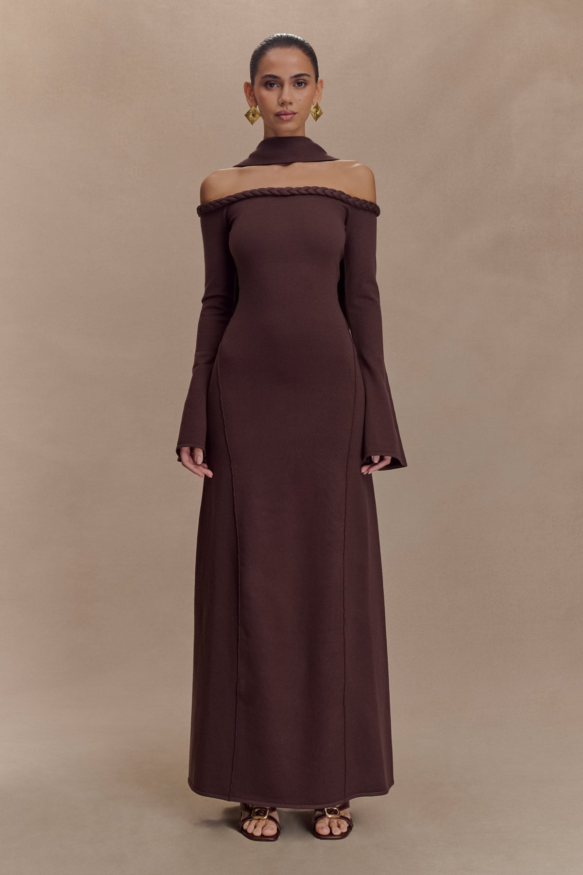 Heidi Strapless Knit Scarf Maxi Dress - Dark Chocolate