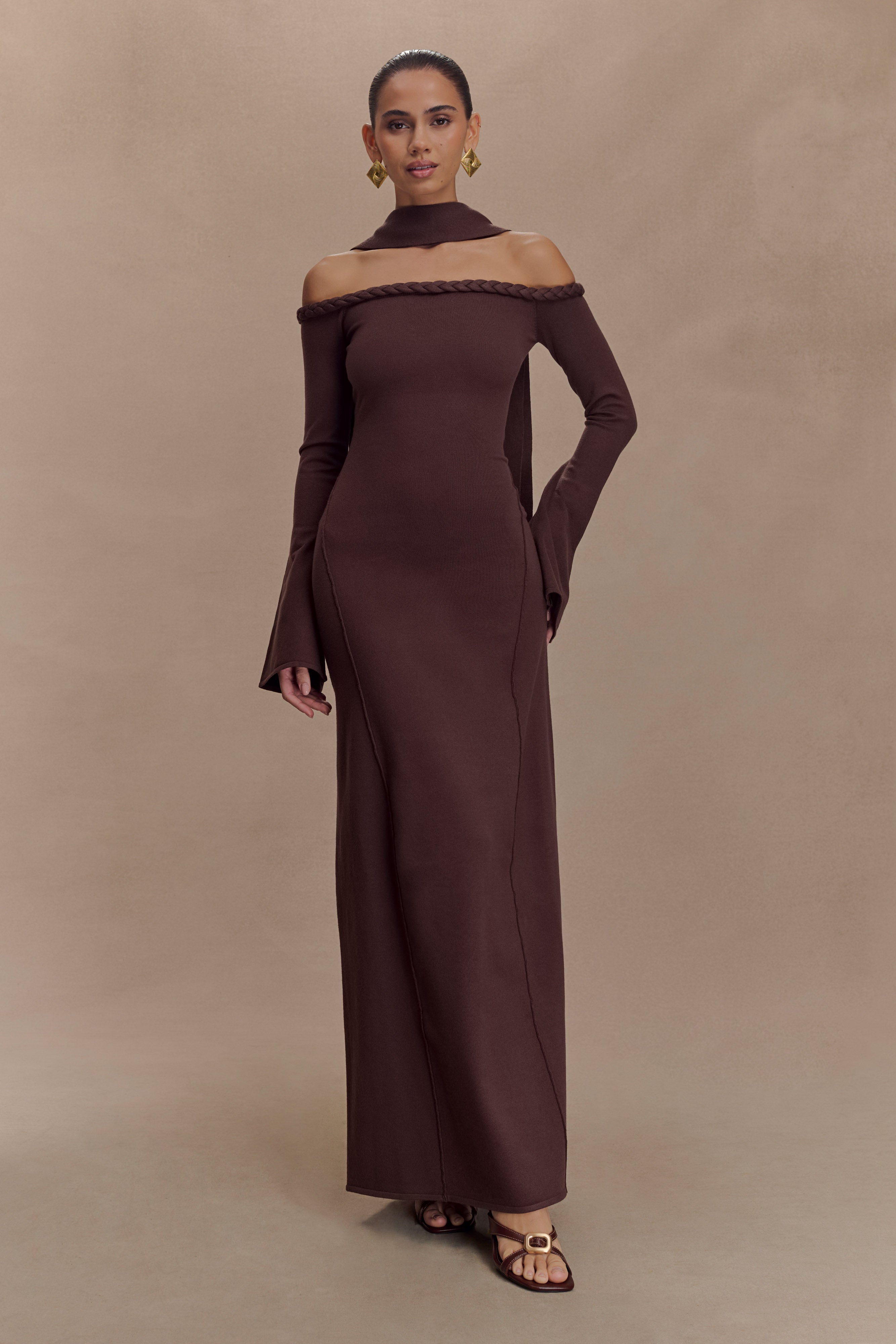 Heidi Strapless Knit Scarf Maxi Dress - Dark Chocolate