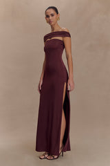 Aurora Slinky And Mesh Split Maxi Dress - Mahogany