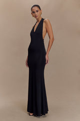 Elke Slinky V Neck Maxi Dress - Black