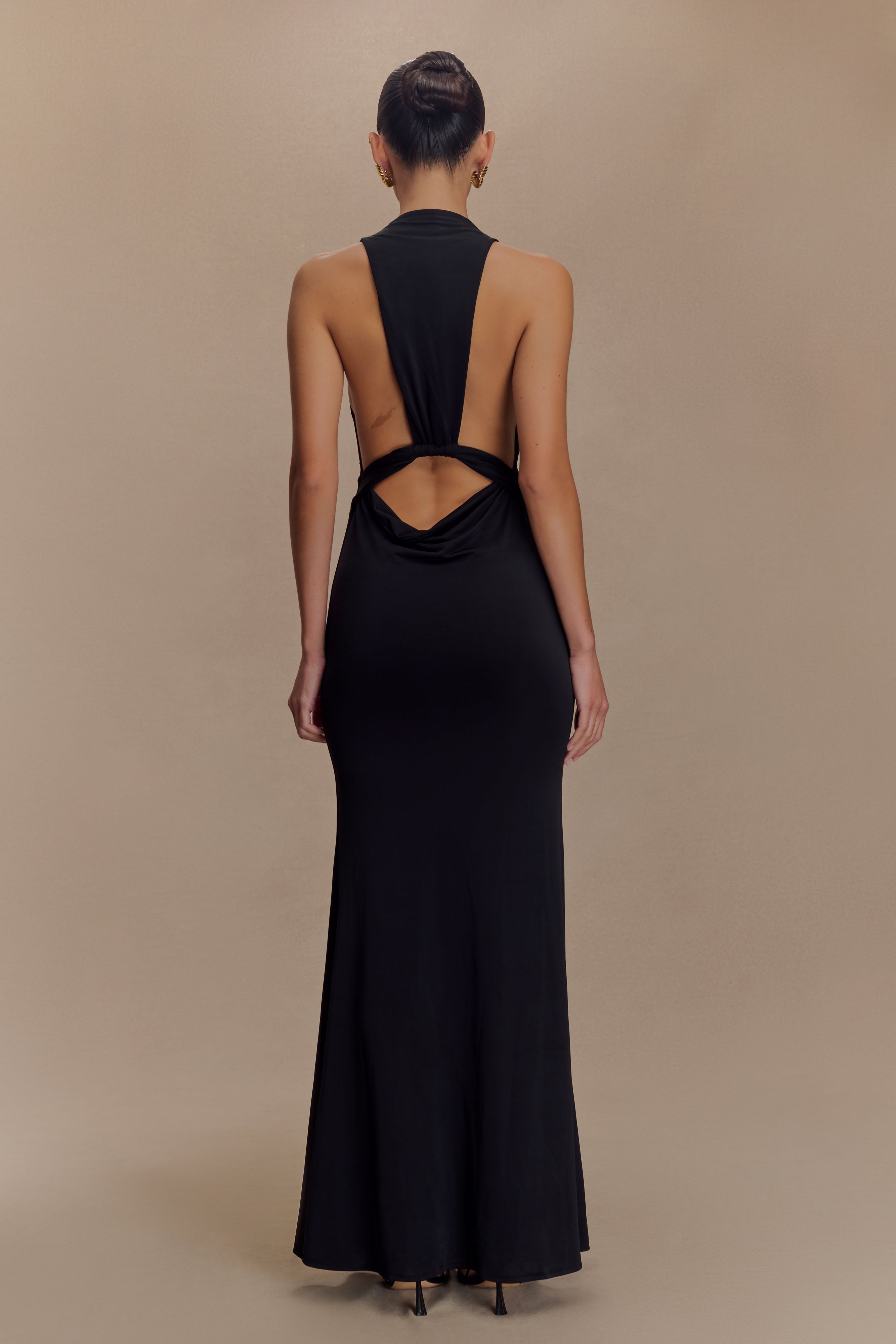 Elke Slinky V Neck Maxi Dress - Black