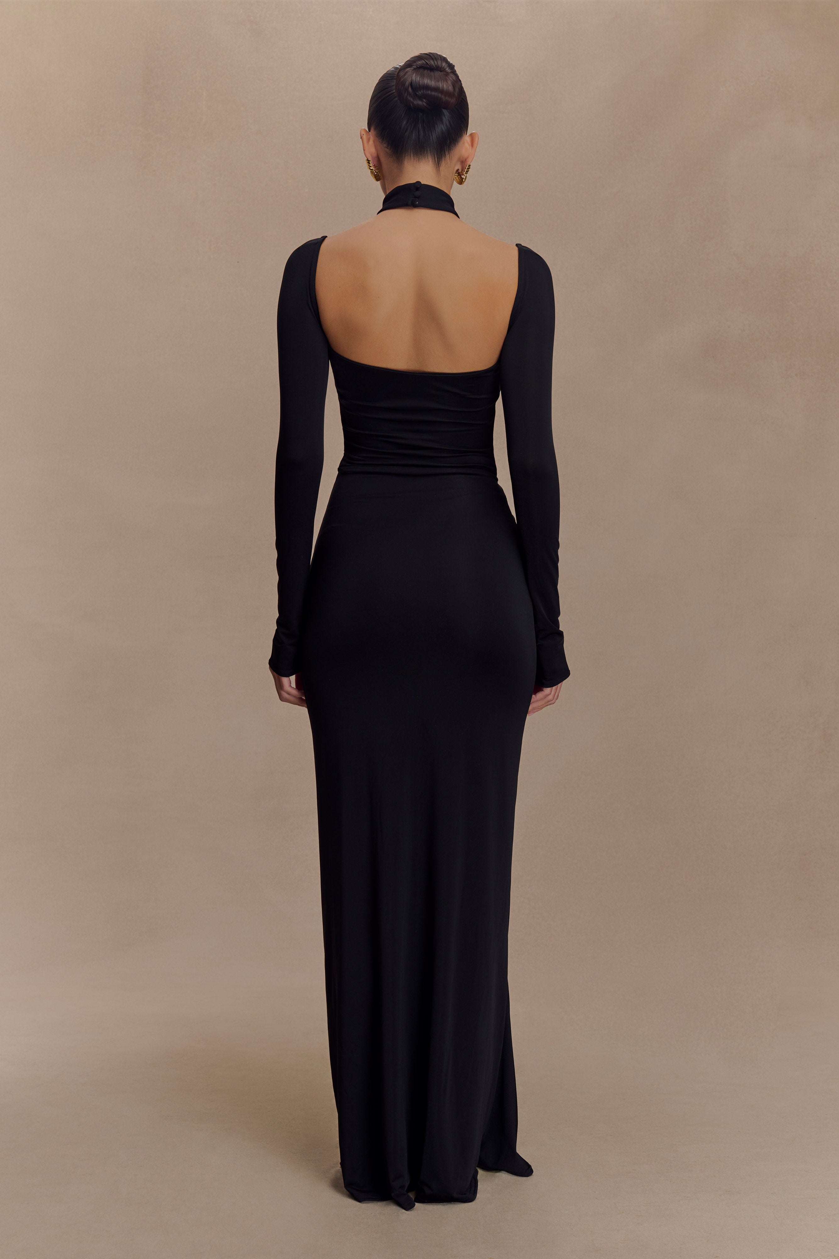Lyndon Long Sleeve Slinky Maxi Dress - Black