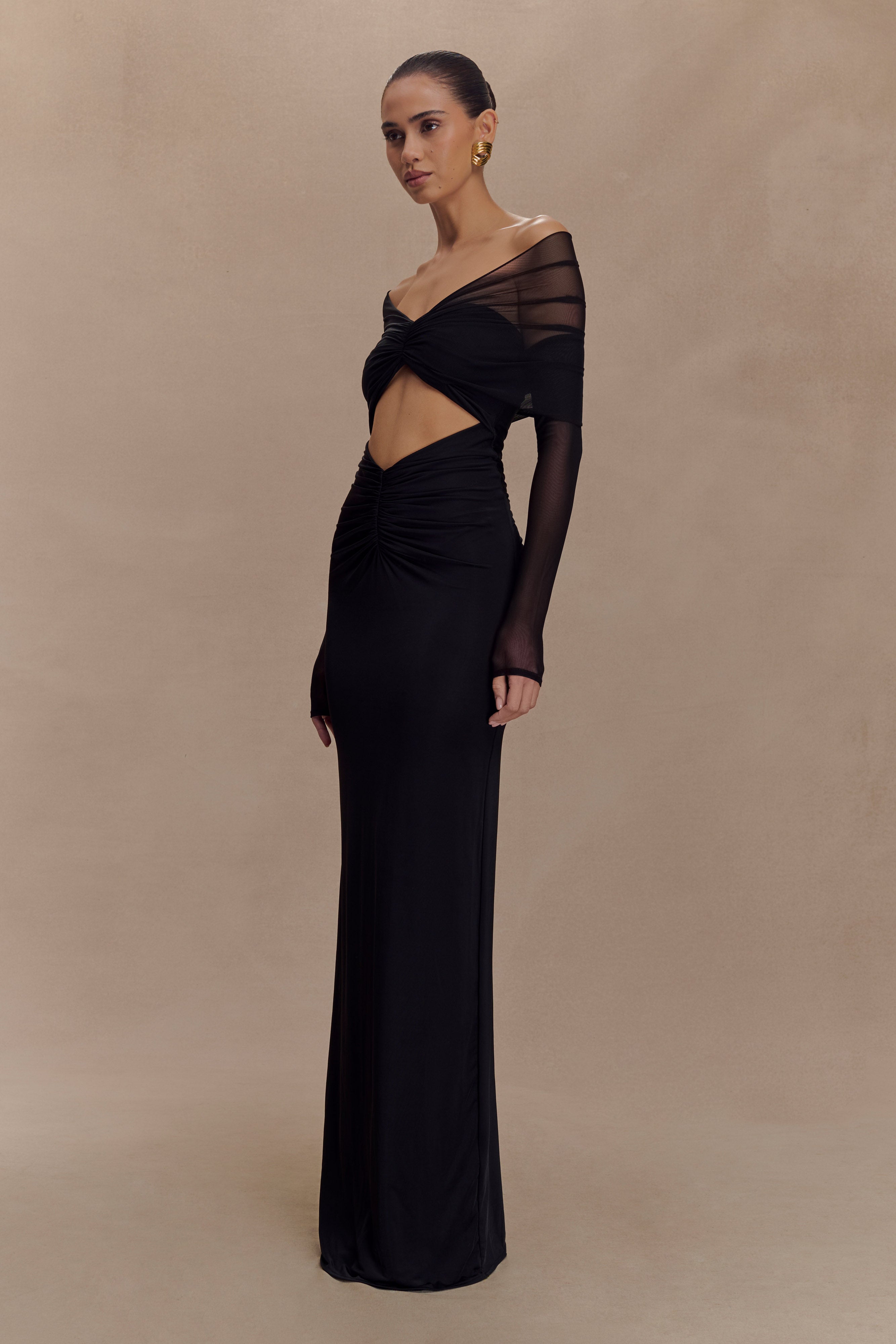 Rafaella Slinky And Mesh Maxi Dress - Black