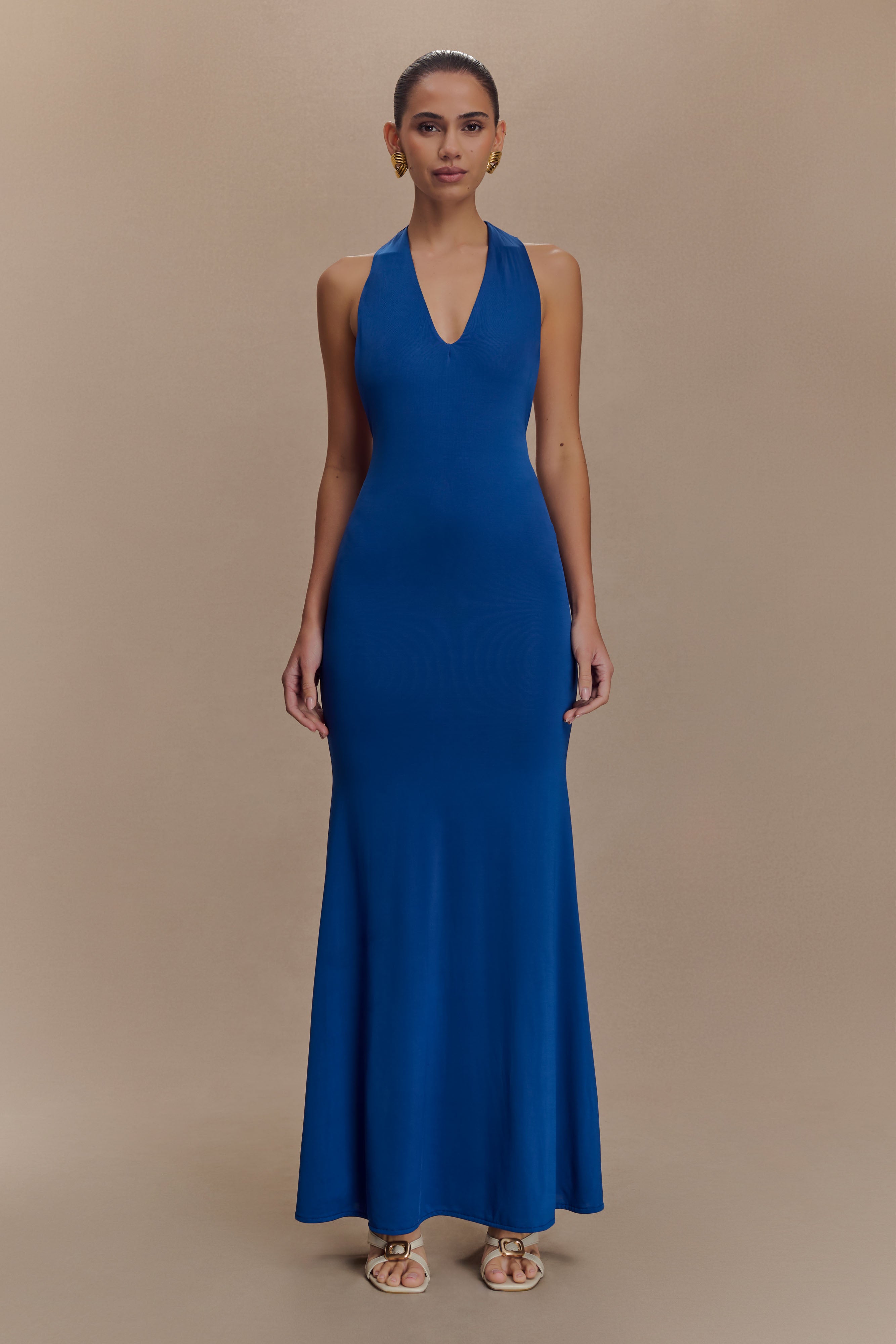 Elke Slinky V Neck Maxi Dress - Cobalt