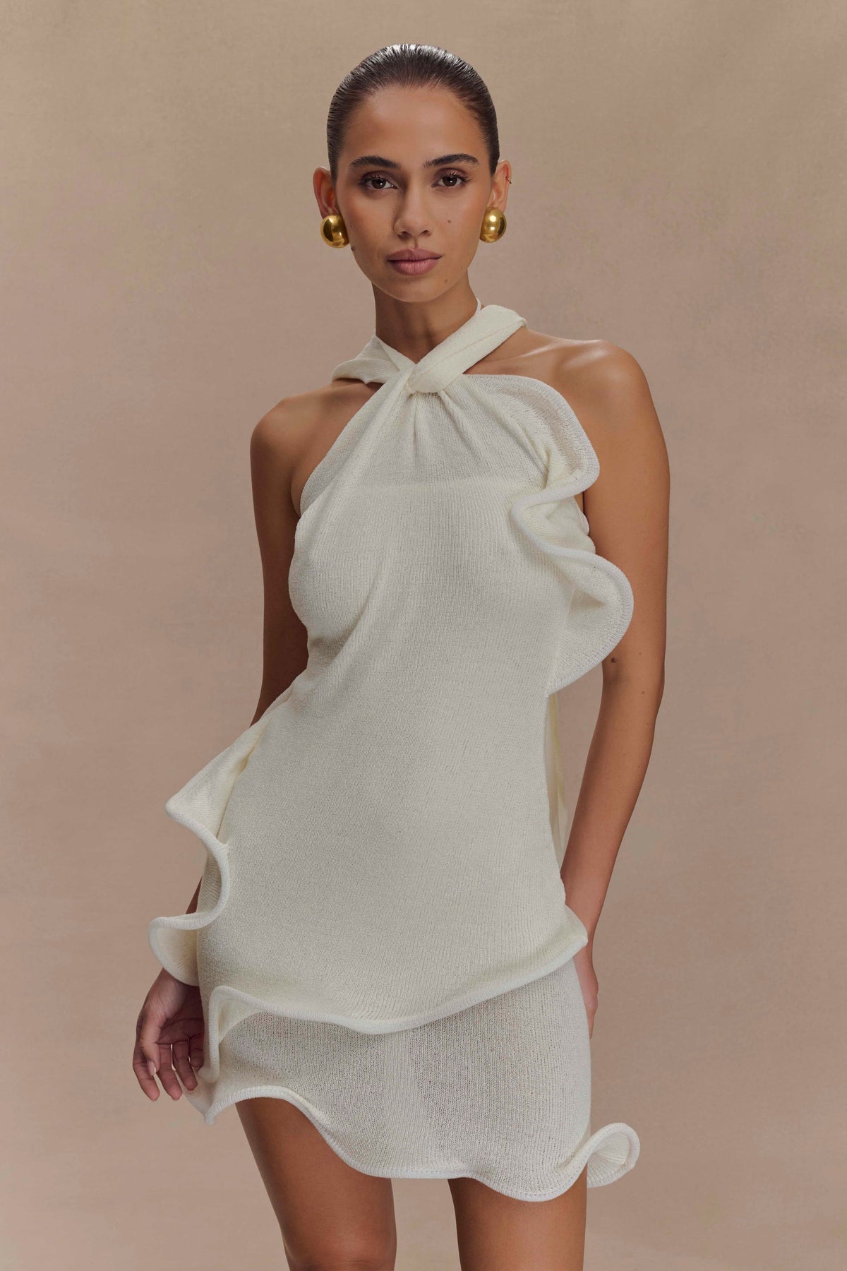 Caprice Halter Knit Mini Dress - White