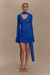 Taron Knit Mini Dress With Scarf - Cobalt