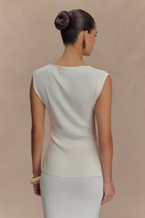 Francisca Cowl Neck Knit Top - White