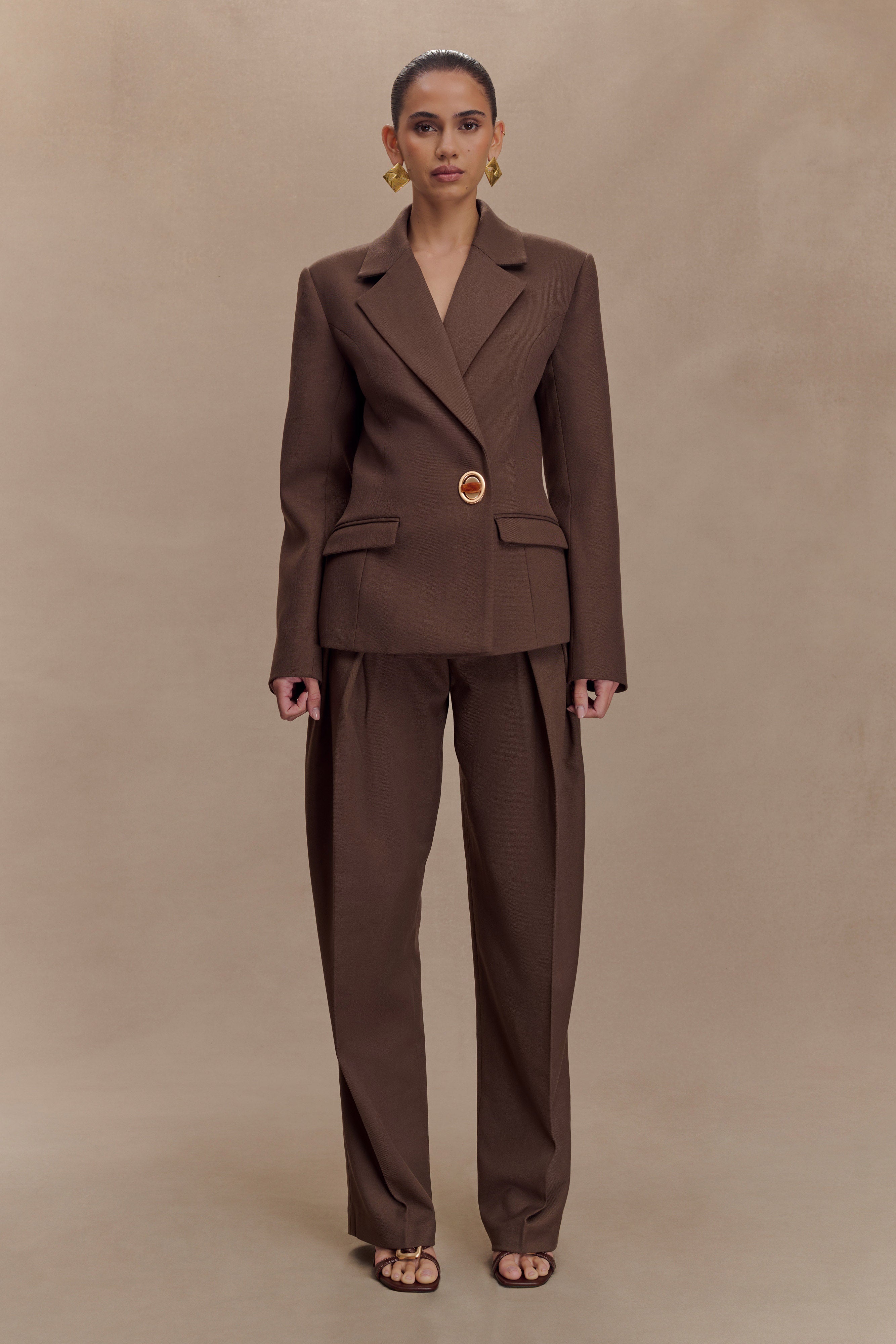 Penelope Pleated High Waisted Pants - Chocolate