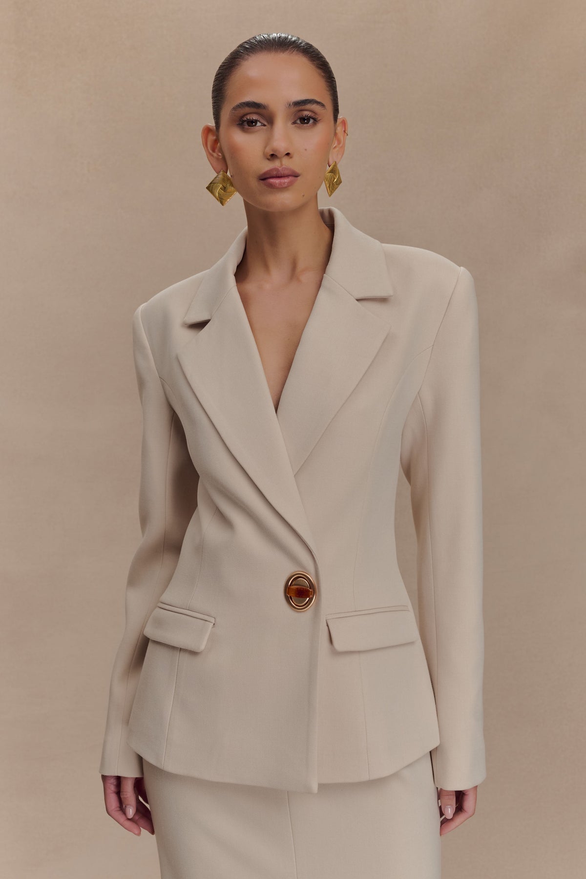 Max Cinched Waist Blazer - Ivory Stone