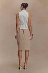 Vera Twill Split Front Midi Skirt - Camel