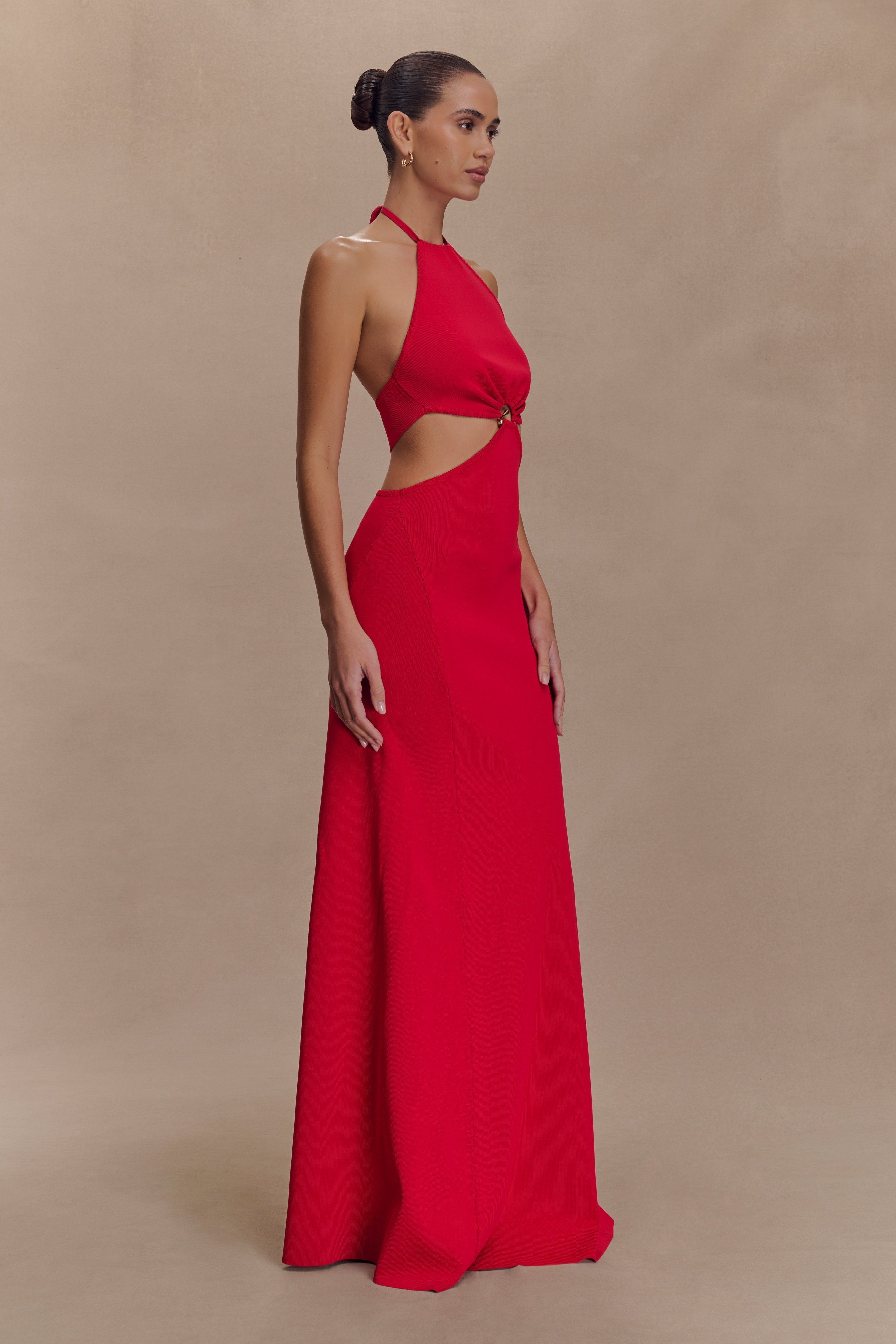 Marlowe Halter Knit Maxi Dress - Red
