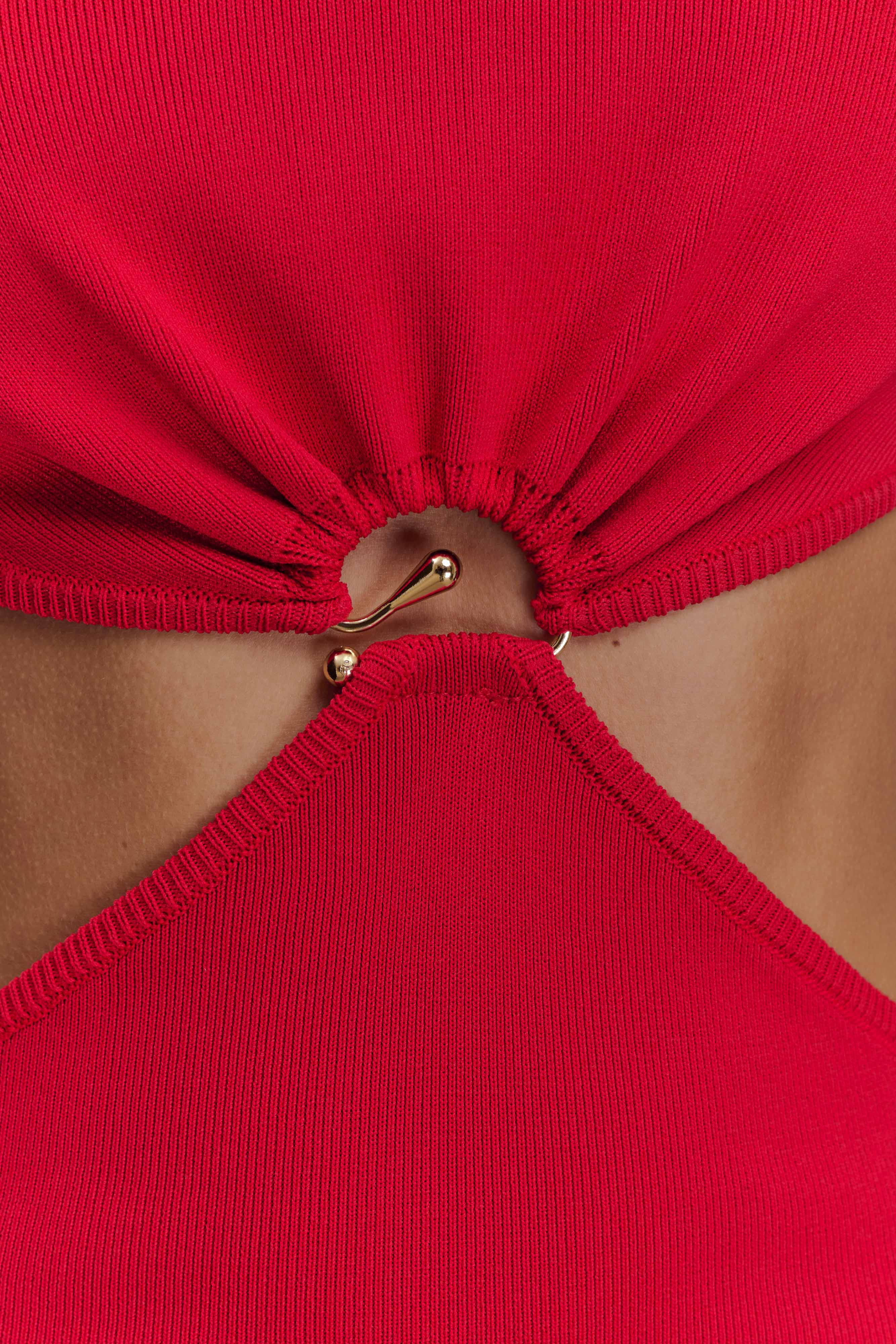 Marlowe Halter Knit Maxi Dress - Red