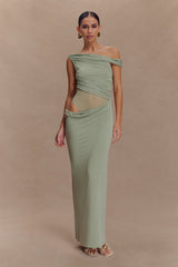 Callen One Shoulder Slinky Maxi Dress - Sage