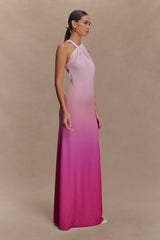 Marlee Asymmetrical Slinky Maxi Dress - Ombre Pink