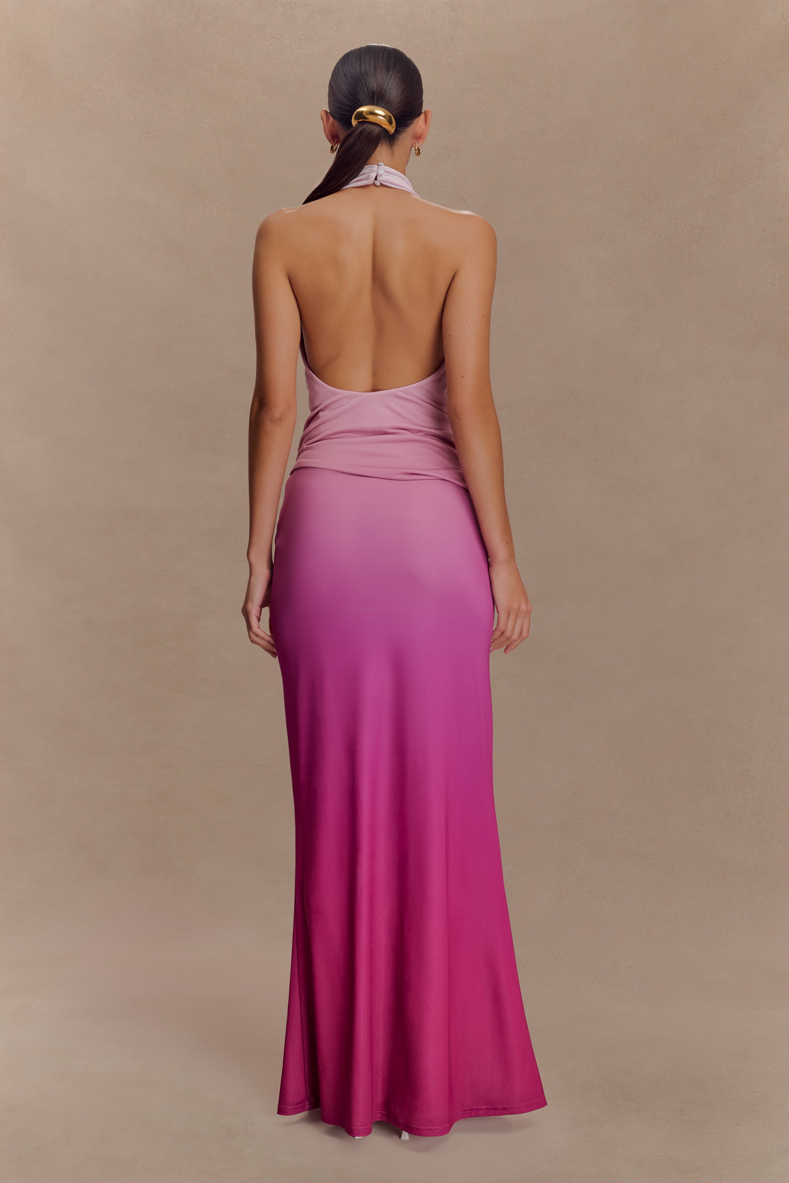 Bruna Slinky Fishtail Maxi Skirt - Ombre Pink