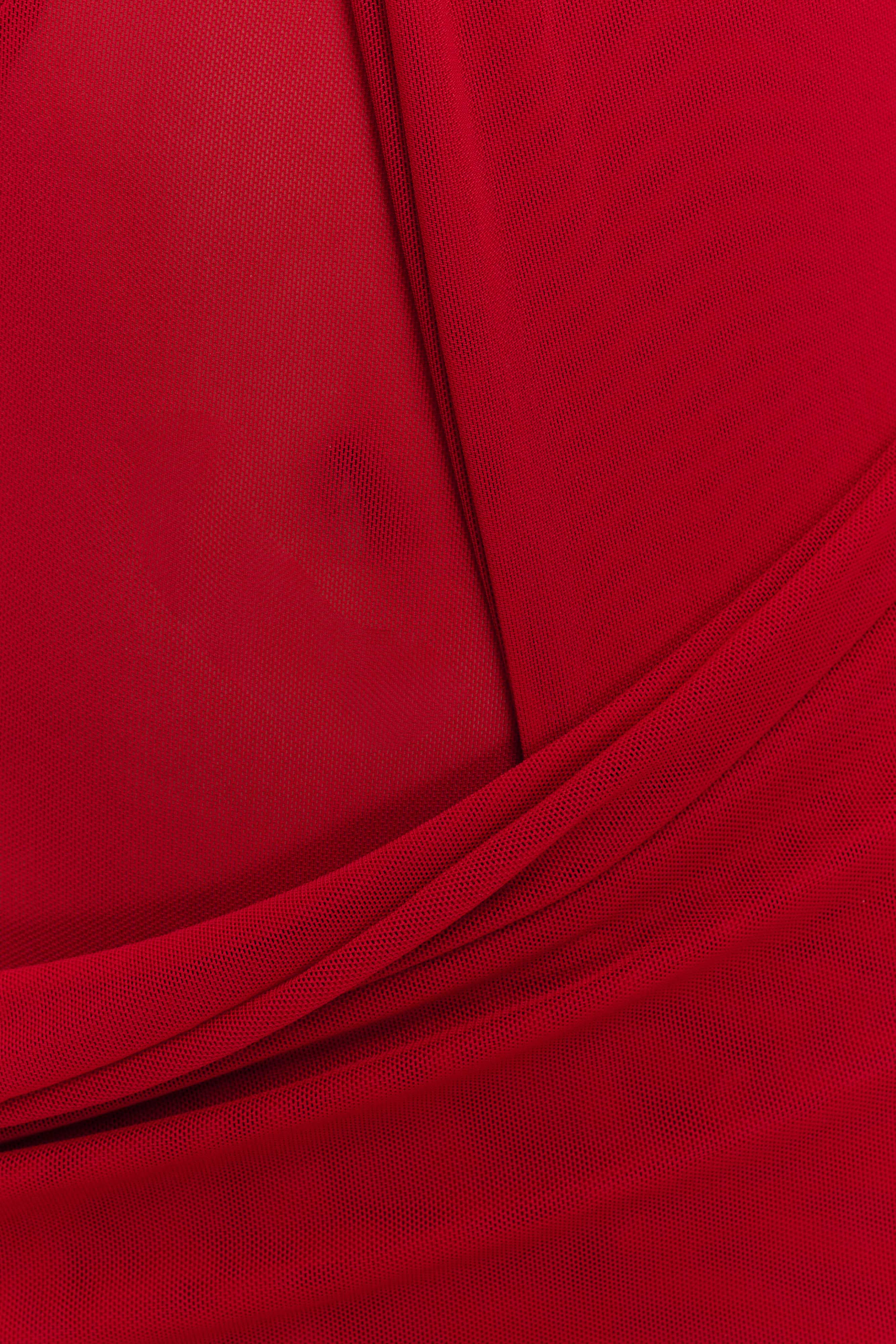 Edwina Knotted Mesh Maxi Dress - Red