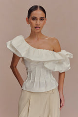 Debbie One Shoulder Bubble Top - White