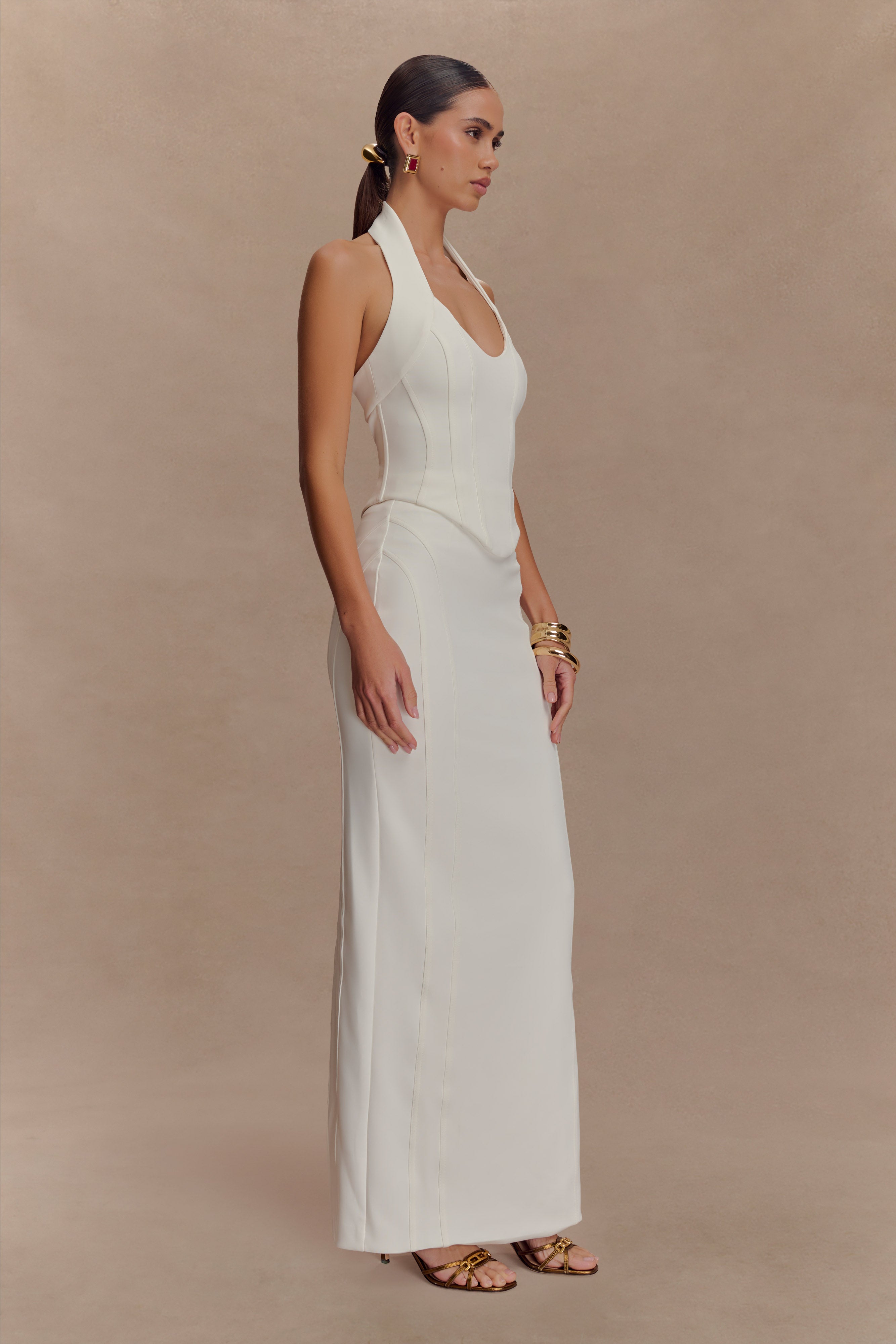 Alma High Waist Maxi Skirt - White