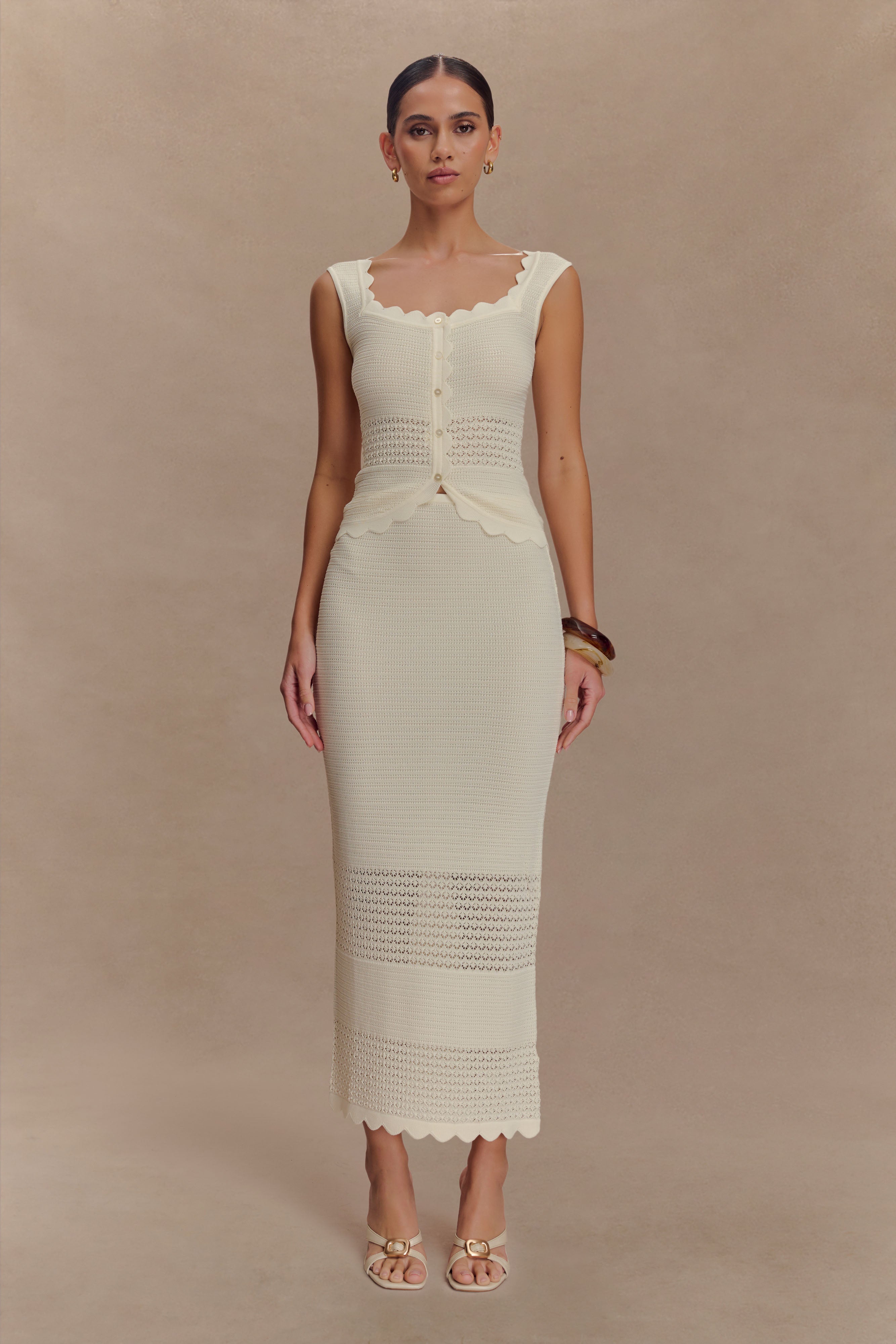 Madeline Scallop Knit Midi Skirt - Ivory