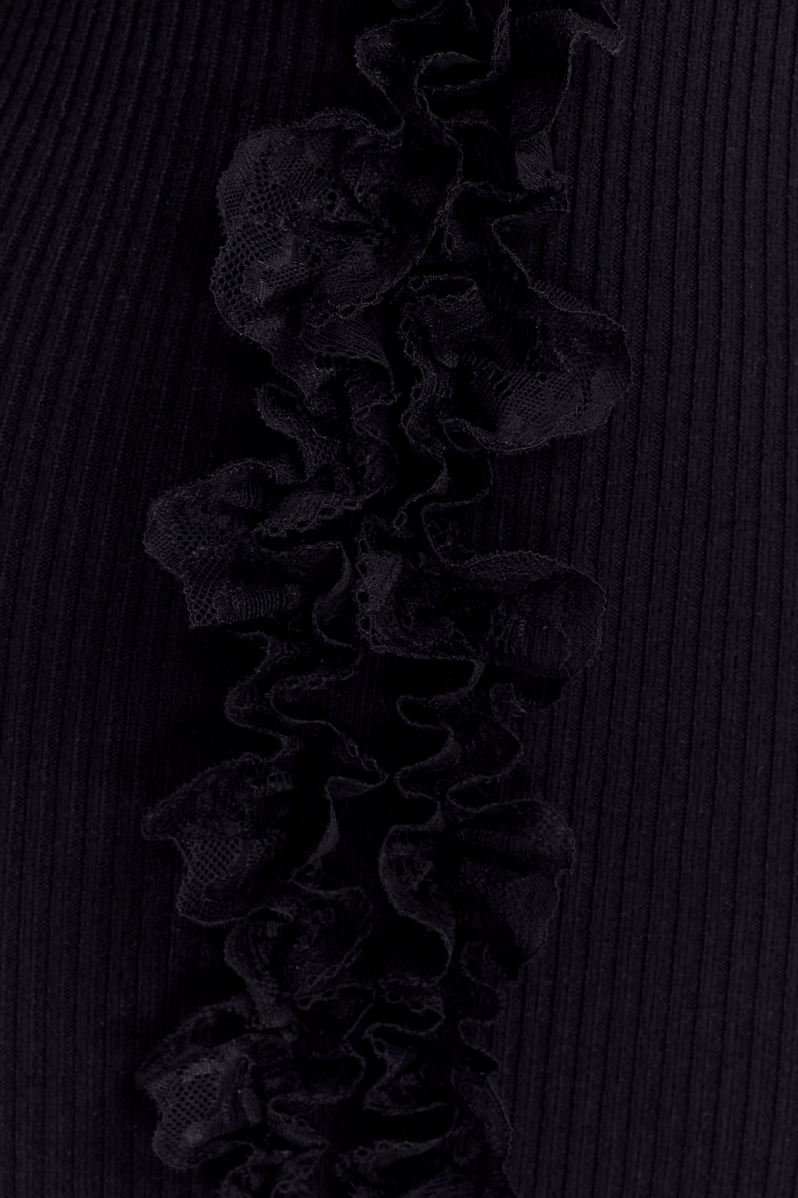 Shay Lace Ruffle Knit Midi Dress - Black