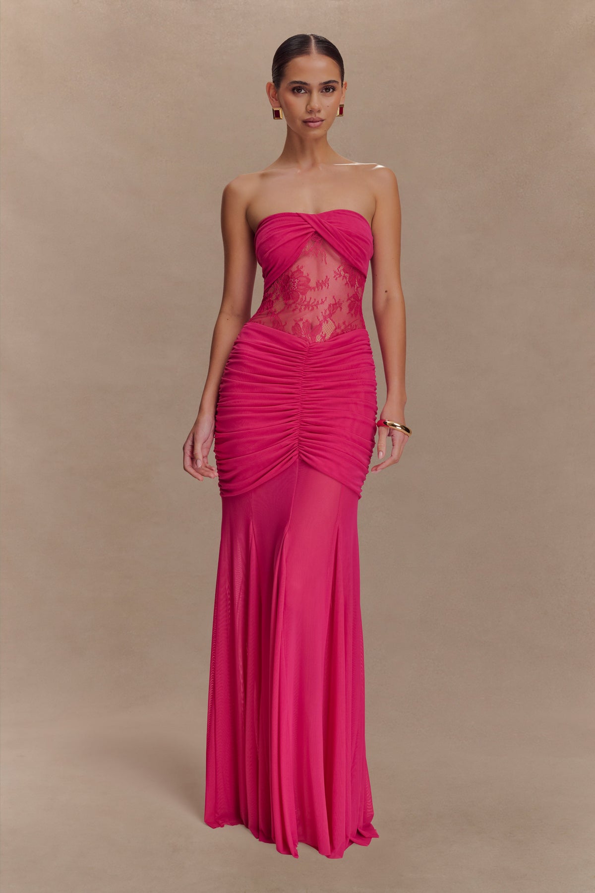 Khadijah Lace And Mesh Maxi Dress - Dragonfruit