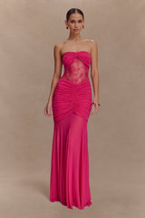 Khadijah Lace And Mesh Maxi Dress - Dragonfruit