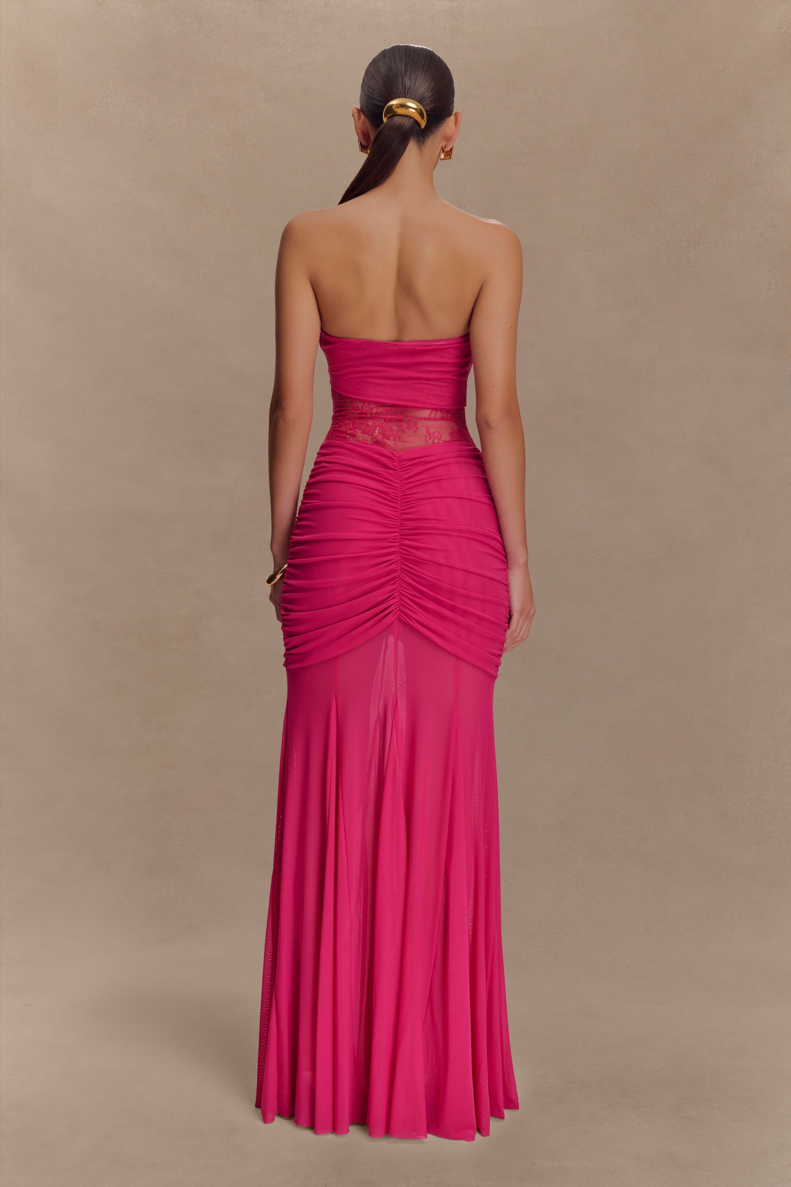 Khadijah Lace And Mesh Maxi Dress - Dragonfruit