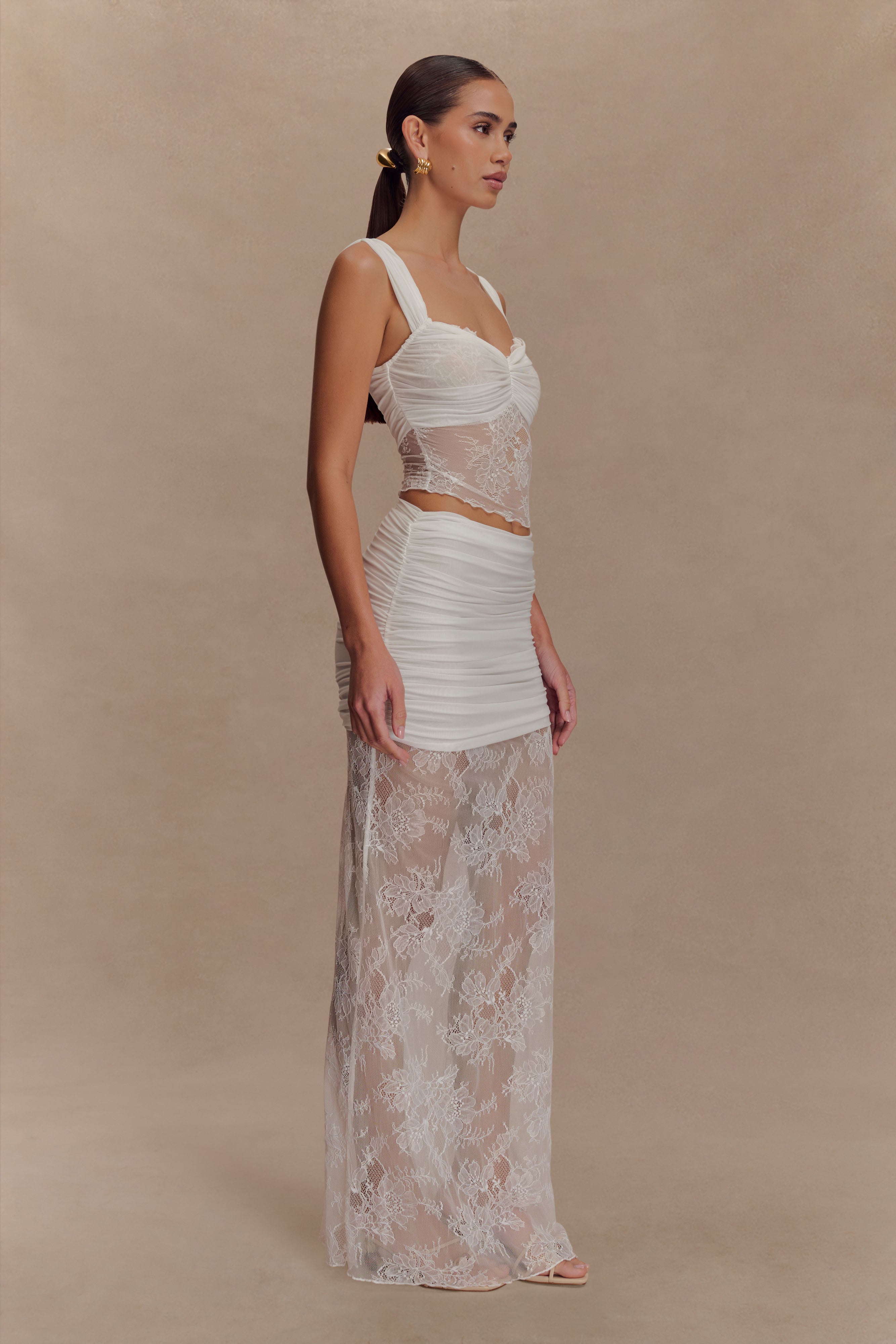 Guinevere Lace And Mesh Maxi Skirt - Ivory