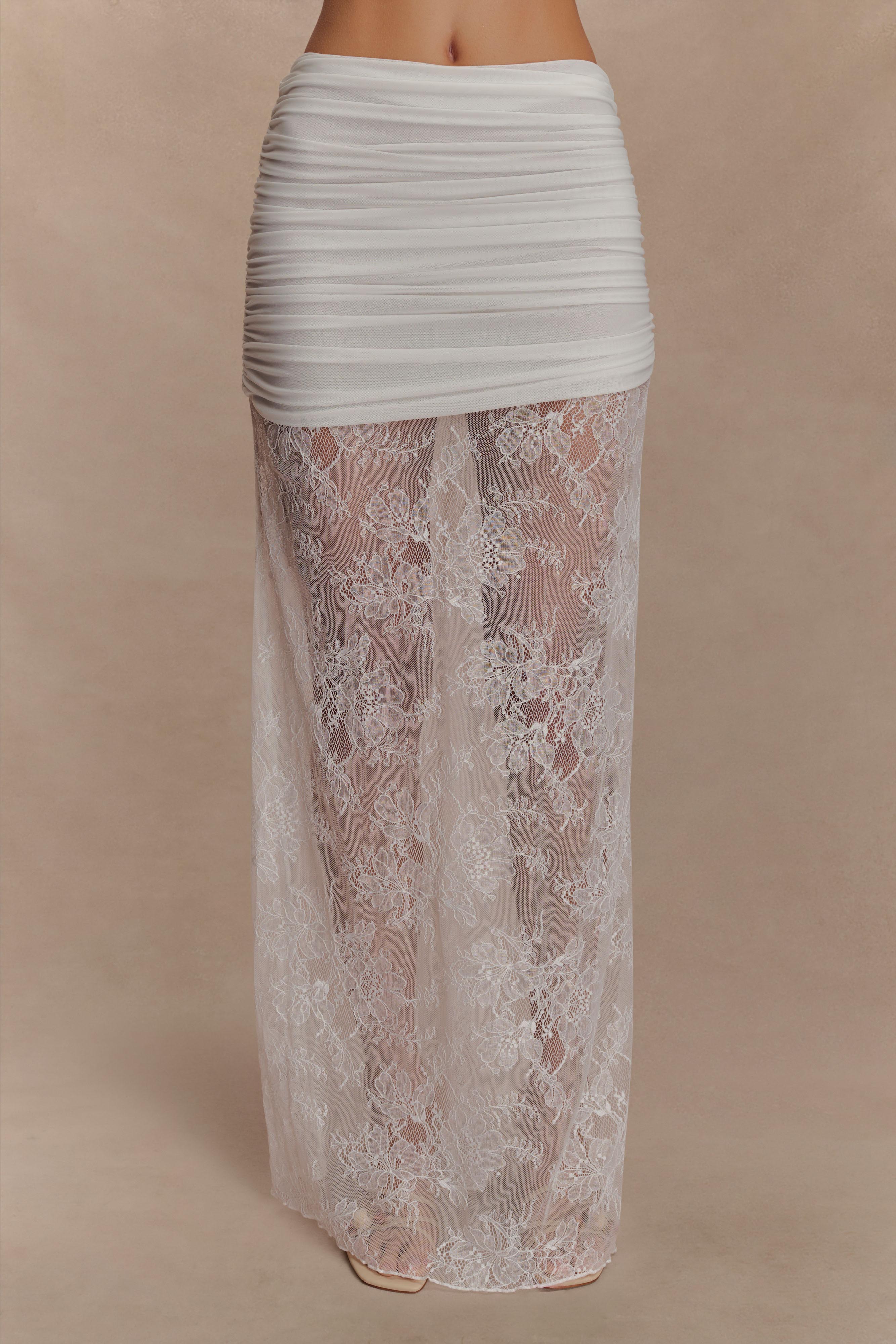 Guinevere Lace And Mesh Maxi Skirt - Ivory