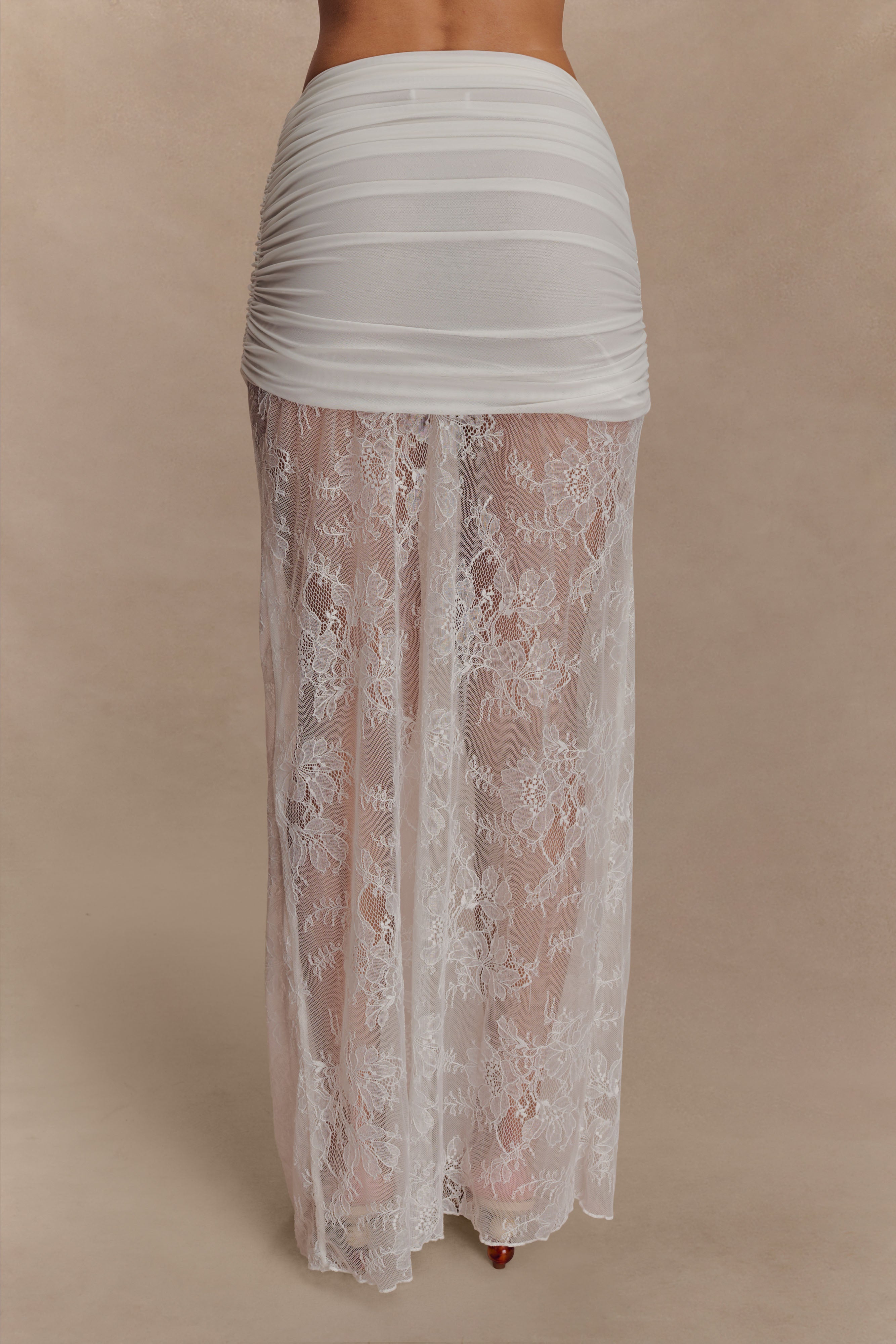 Guinevere Lace And Mesh Maxi Skirt - Ivory