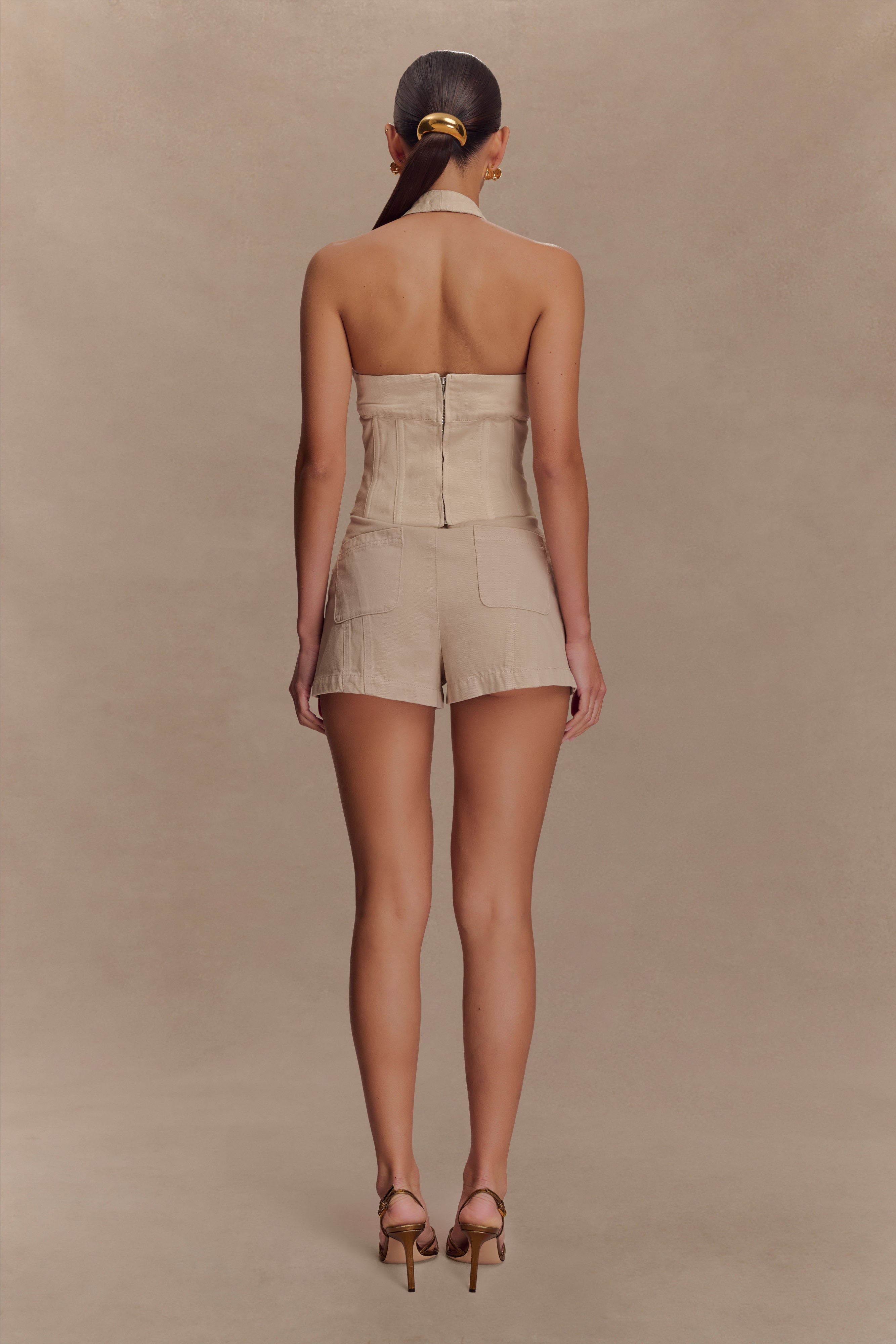 Meadow Denim Corset Halter Top - Stone Wash