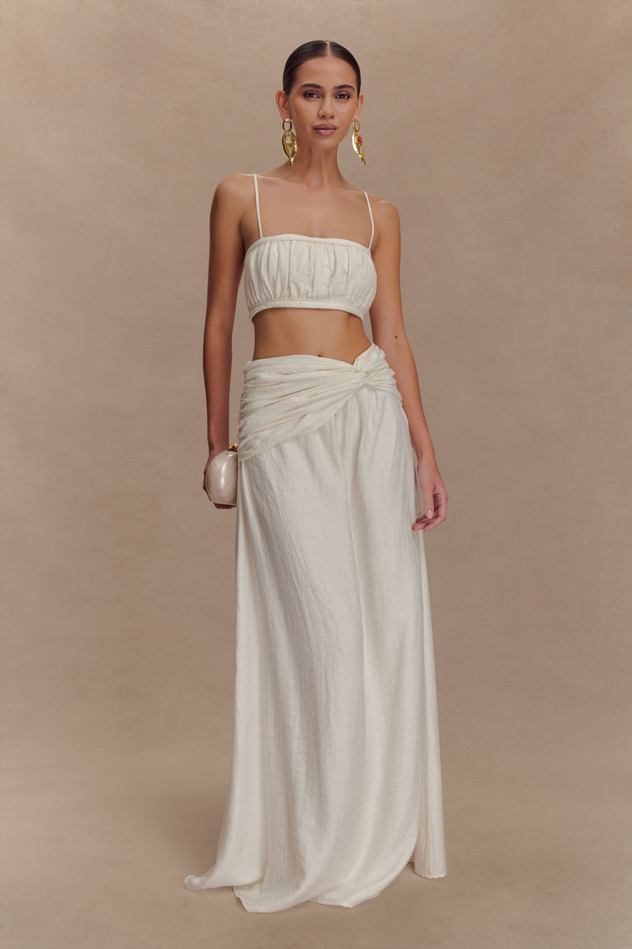 Scottie Shirred Linen Bandeau - Oat Marle