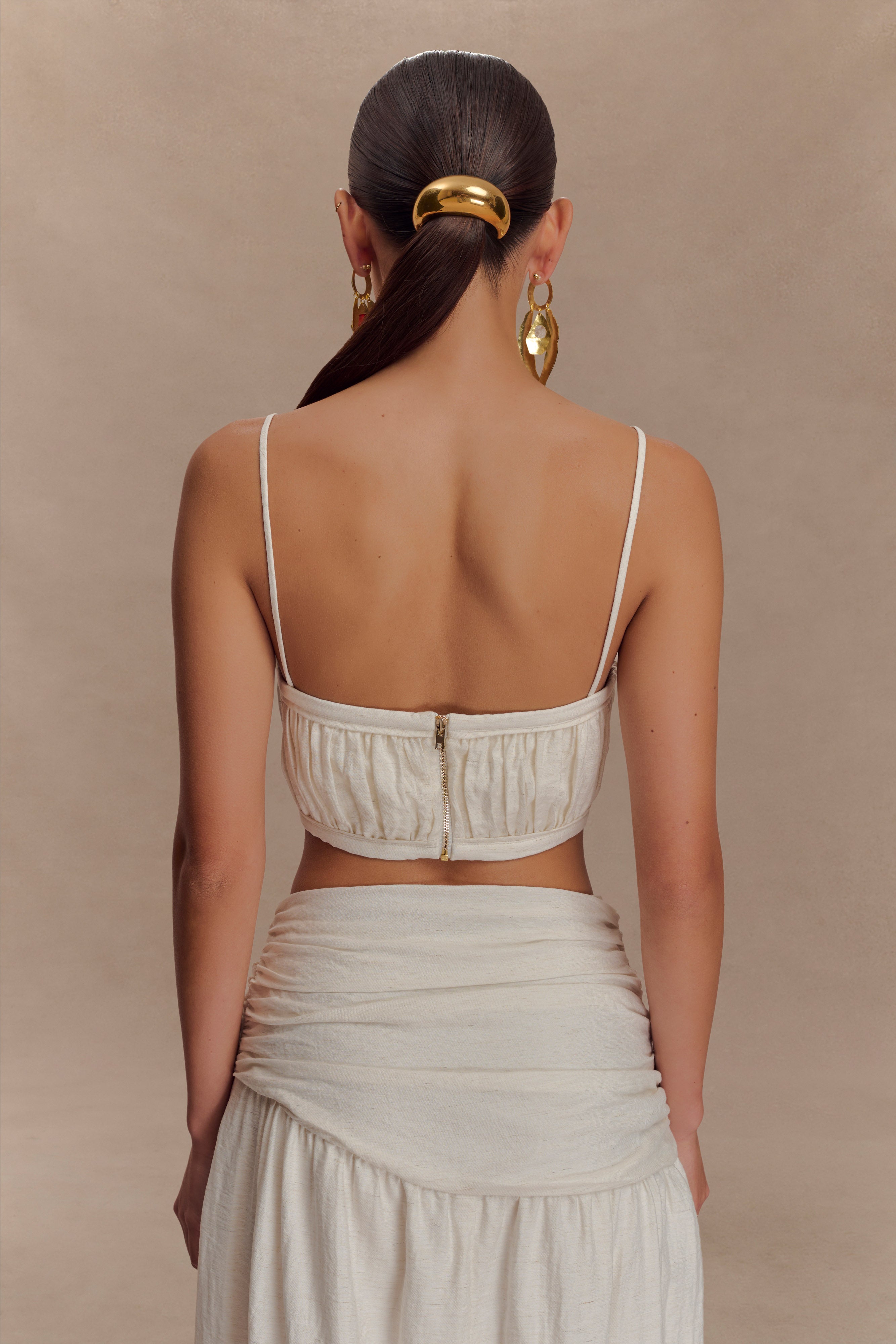 Scottie Shirred Linen Bandeau - Oat Marle