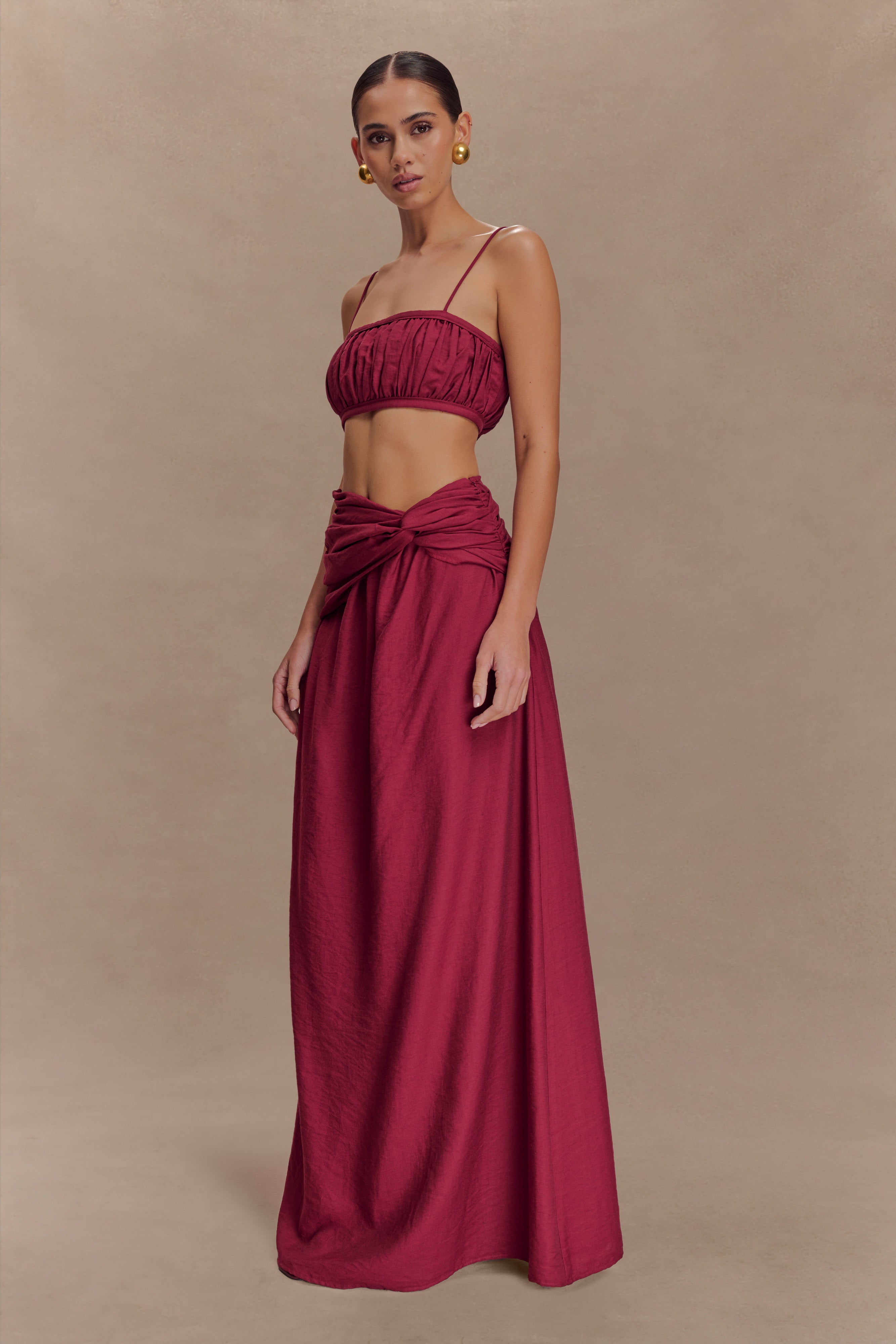 Scottie Shirred Linen Bandeau - Wine
