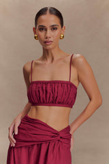 Scottie Shirred Linen Bandeau - Wine