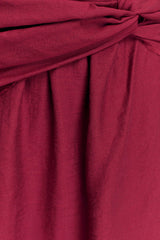 Scottie Gathered Linen Knot Maxi Skirt - Wine