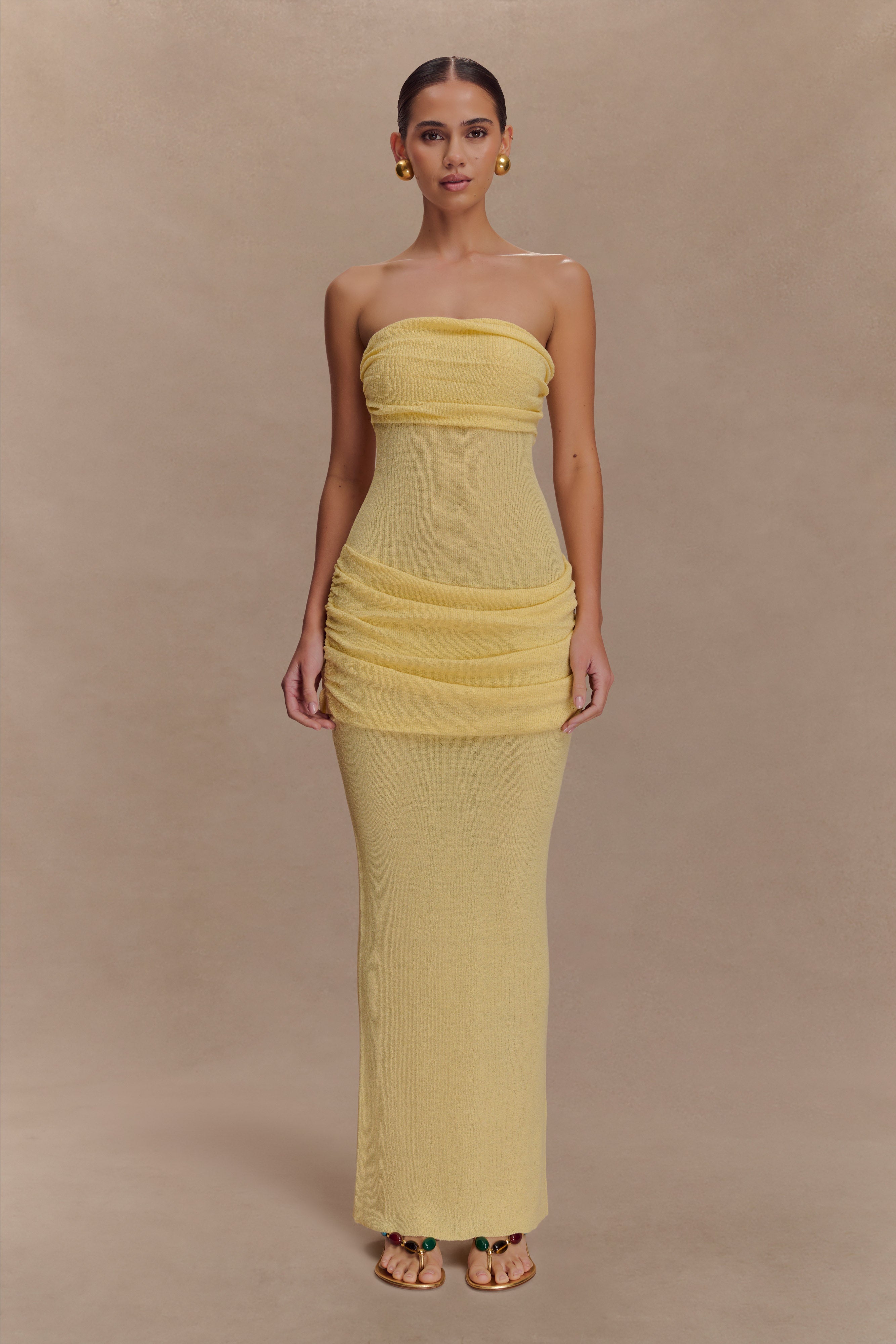 Elora Strapless Knit Maxi Dress - Lemon