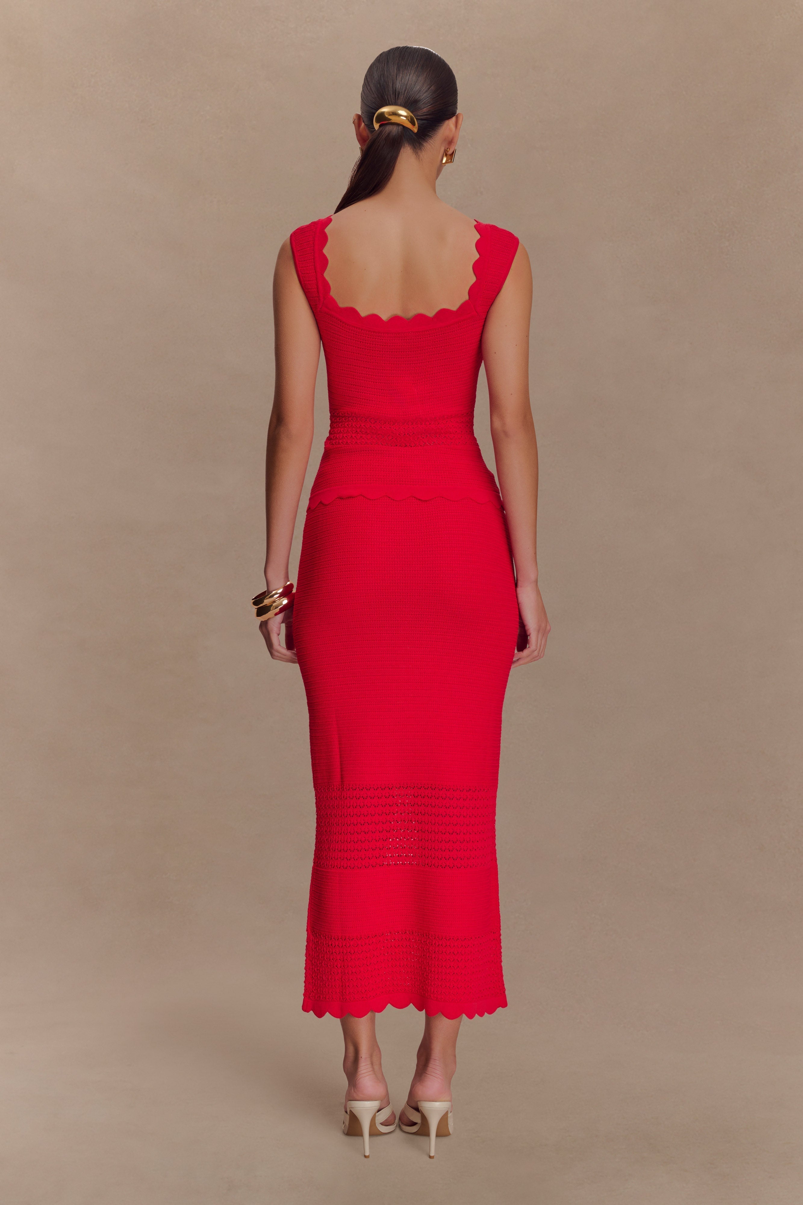 Madeline Scallop Knit Top - Red