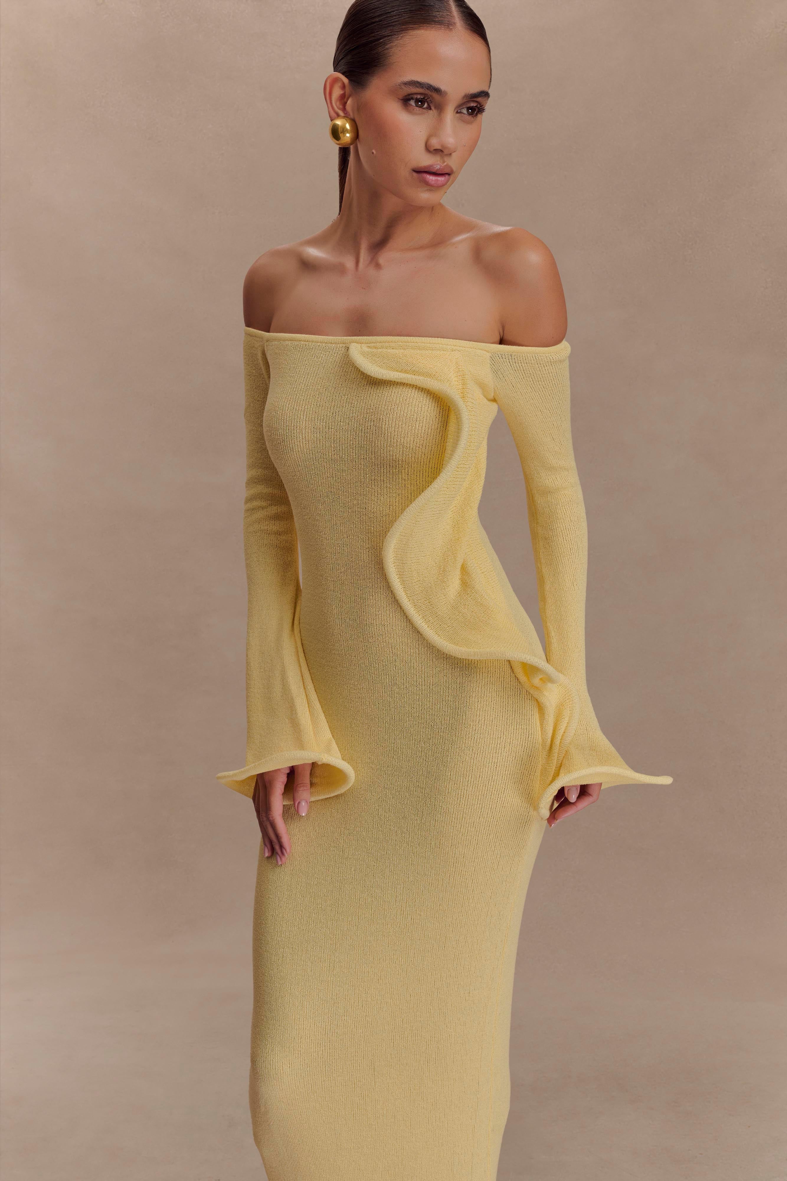 Sandrine Off Shoulder Knit Maxi Dress - Lemon