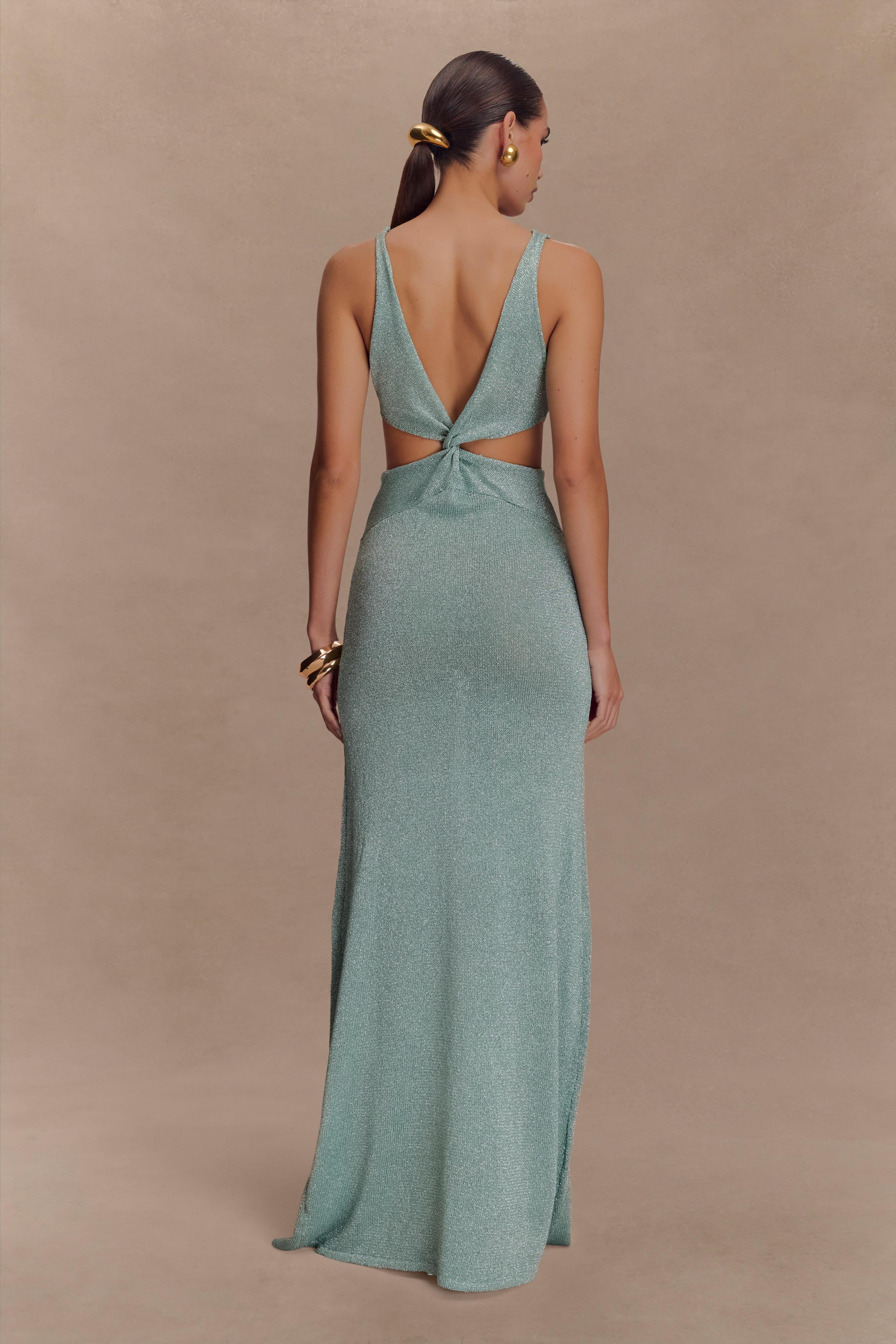 Gracelyn Twisted Metallic Knit Maxi Dress - Aqua