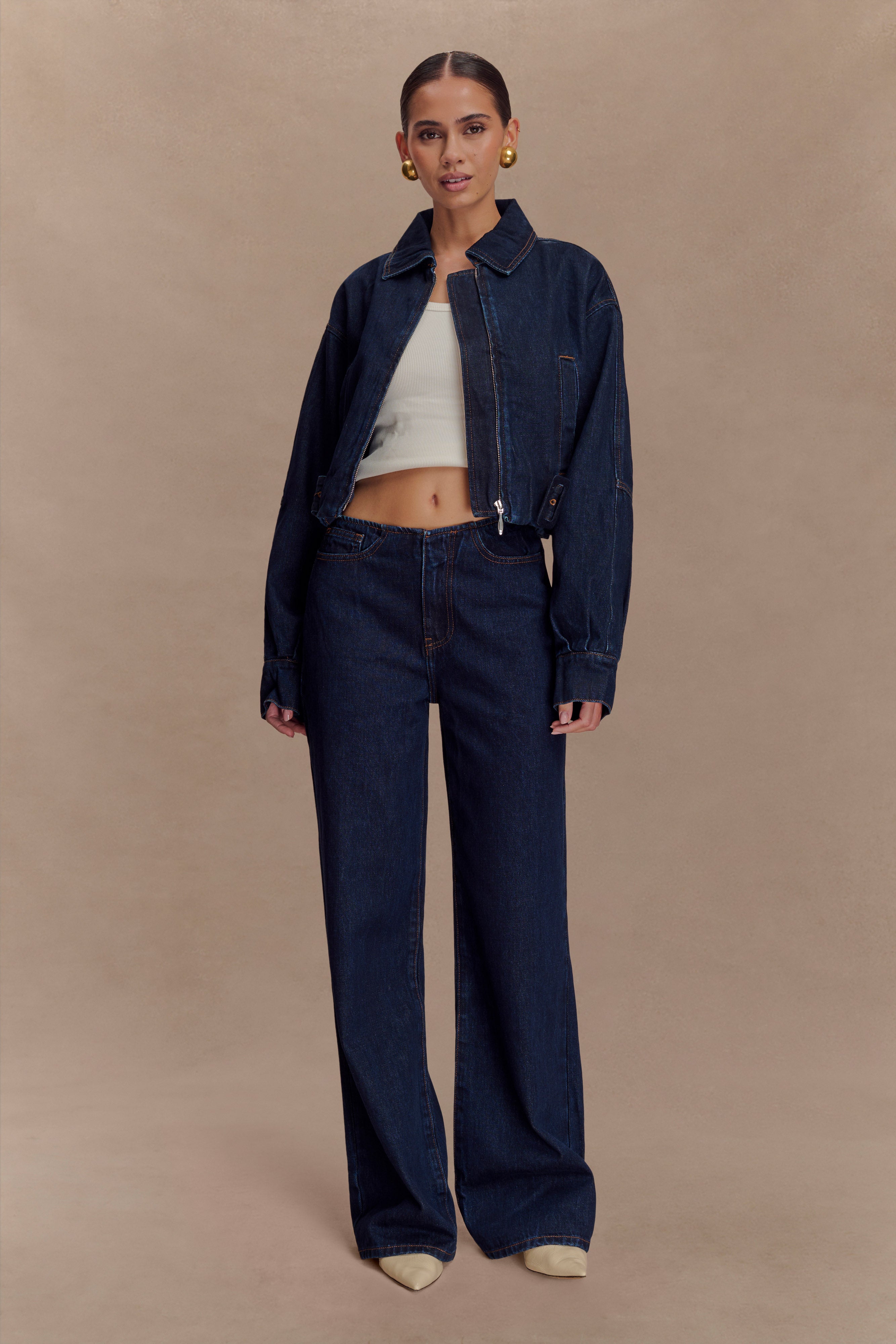 Fallon Cropped Denim Jacket - Indigo Blue