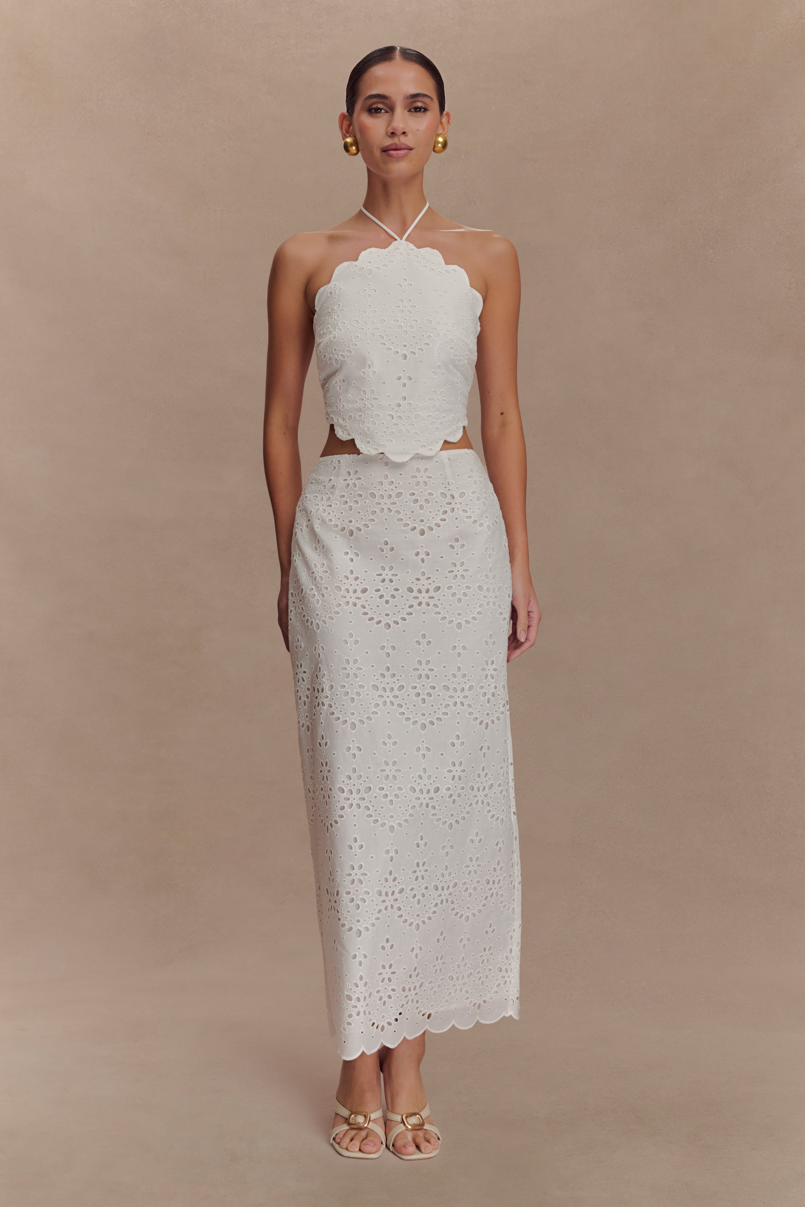 Kensley Broderie Midi Skirt - White