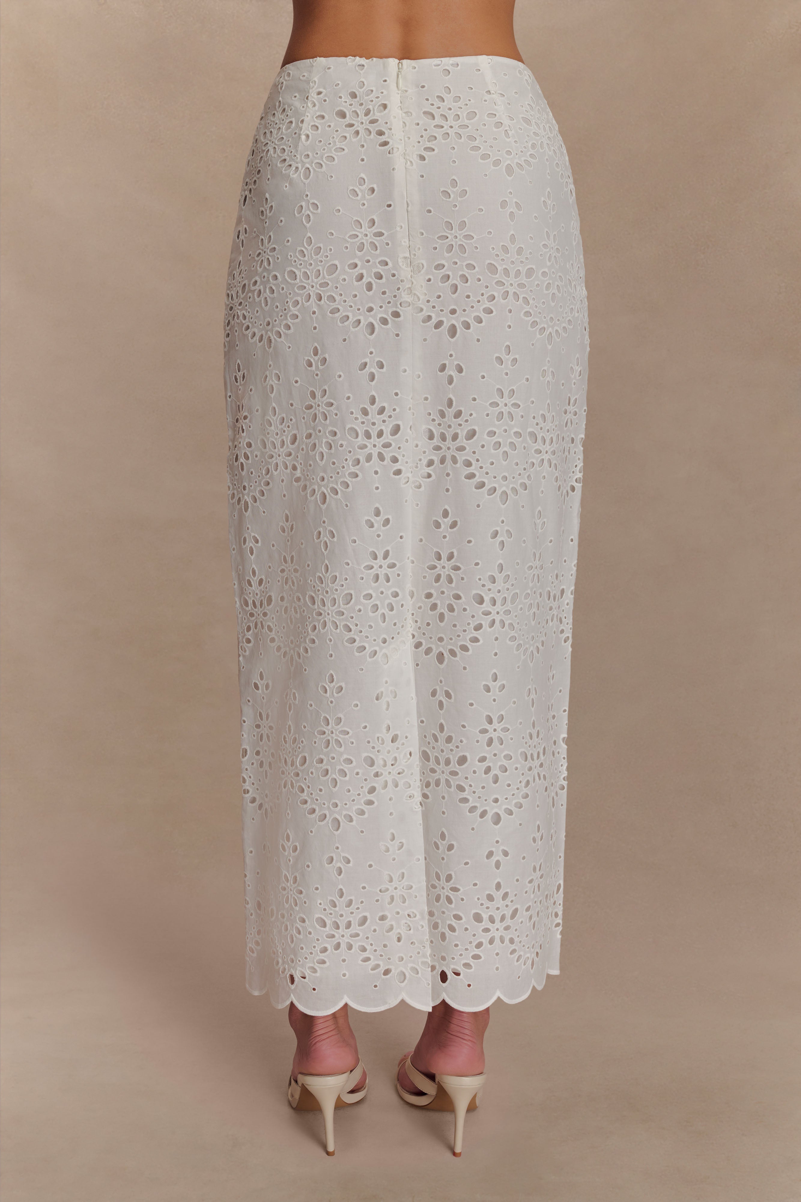 Kensley Broderie Midi Skirt - White