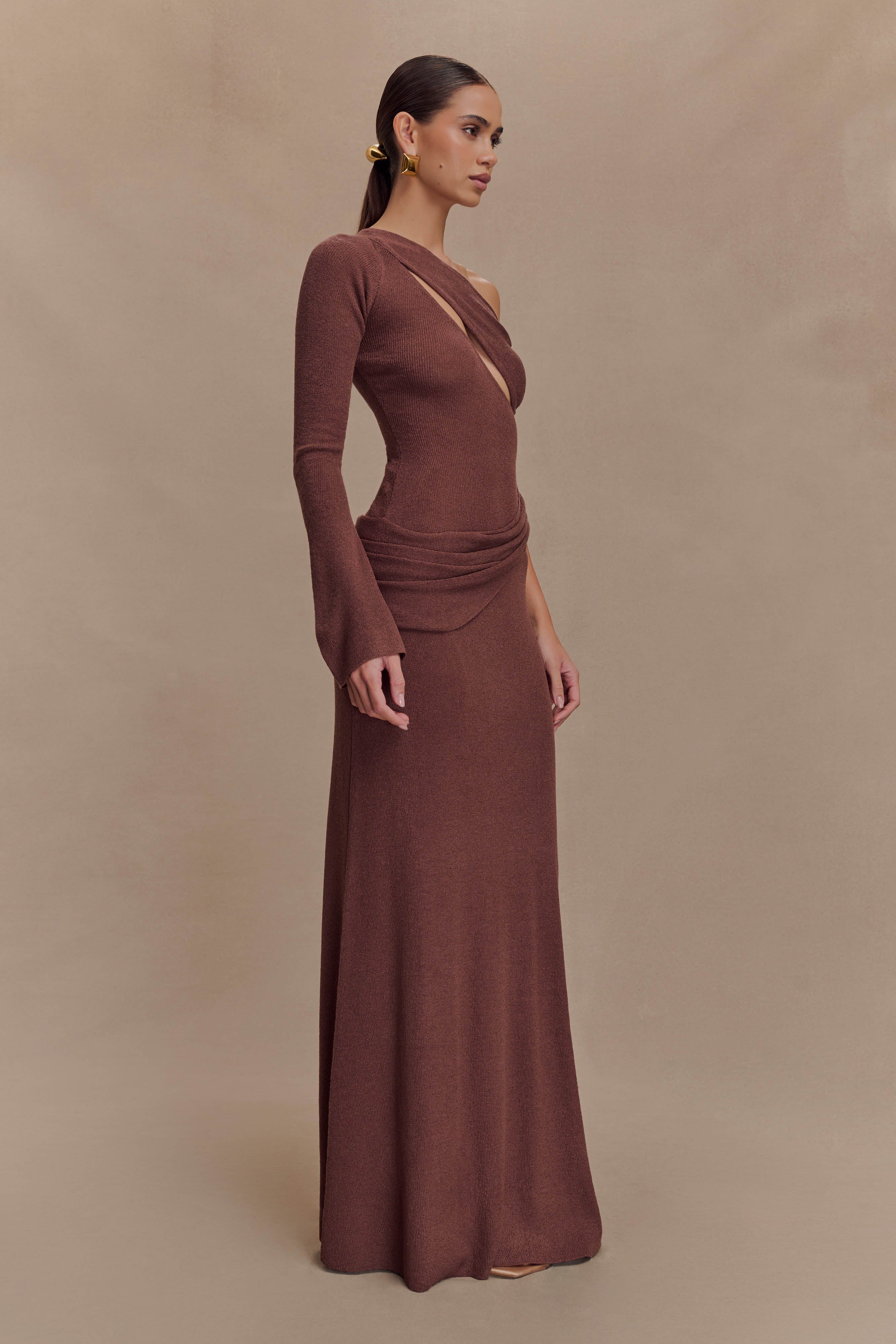 Alexius One Shoulder Knit Maxi Dress - Nutmeg