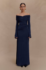 Therese Off Shoulder Ruched Maxi Dress - Navy