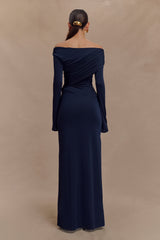Therese Off Shoulder Ruched Maxi Dress - Navy