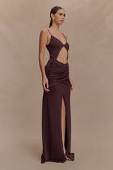 Reama Wrap Over Knit Maxi Dress - Chocolate
